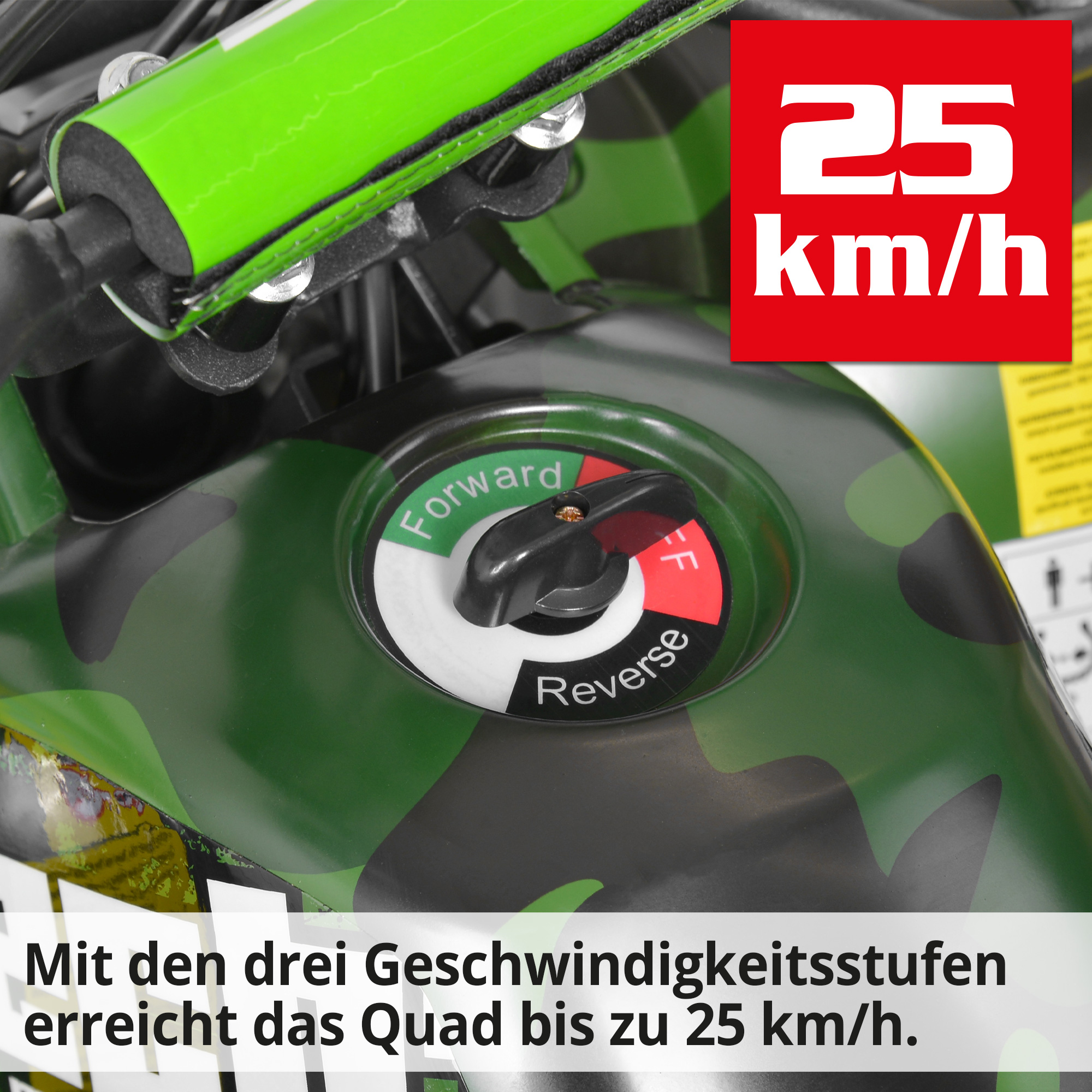 Hecht 56100 Army QUAD mit den 3 Geschwindigkeitsstufen erreicht das Quad bis zu 25km/h
