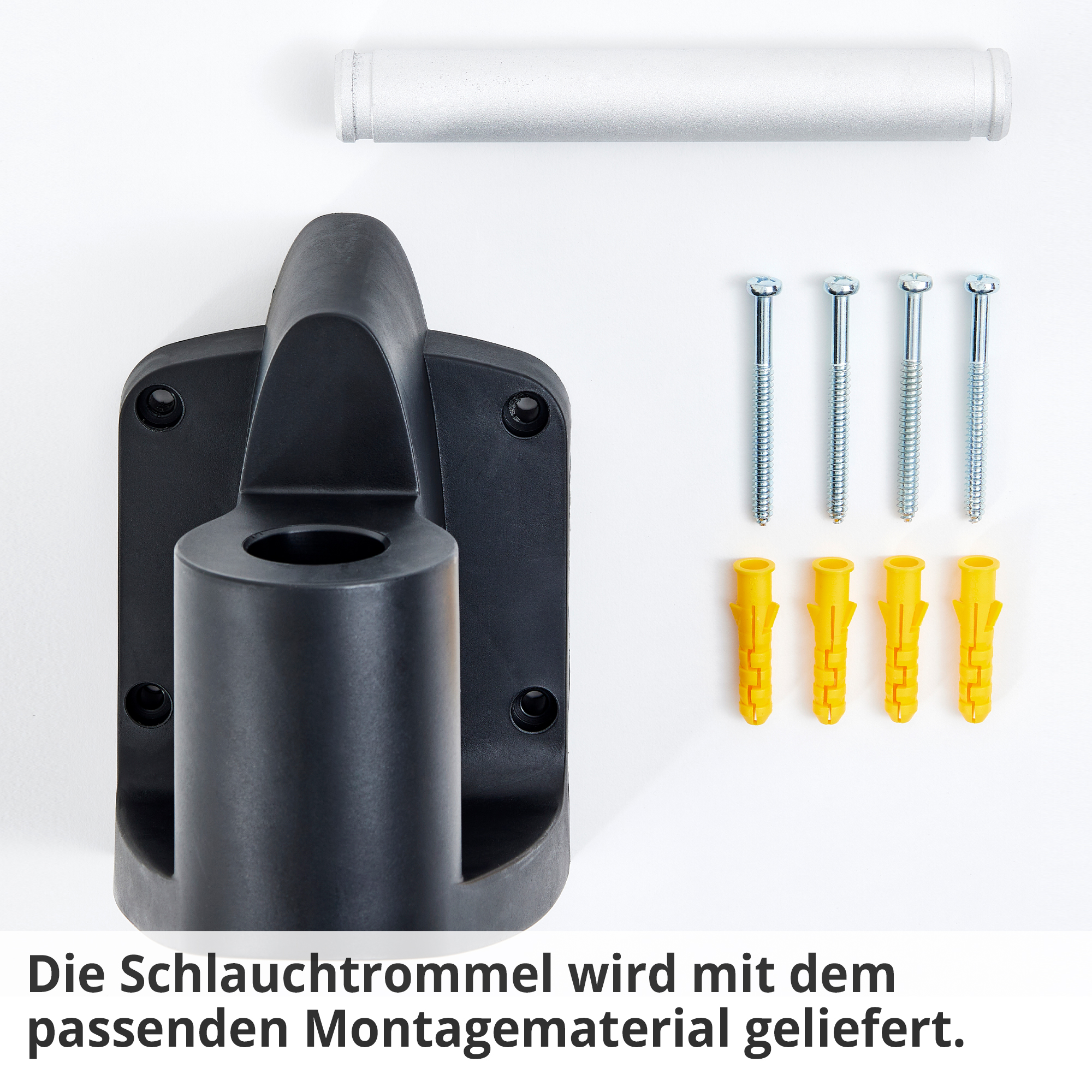 Wand-Schlauchtrommel; Passendes Montagematerial für die Trommel wird mitgeliefert (Dieses Bild wurde mit Hilfe von KI generiert.)