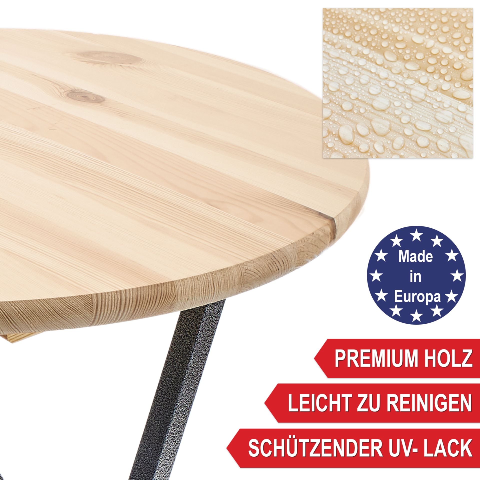 Stehtisch Set mit Holzplatte - Hergestellt in Europa, leicht zu reinigen, schützender UV-Lack