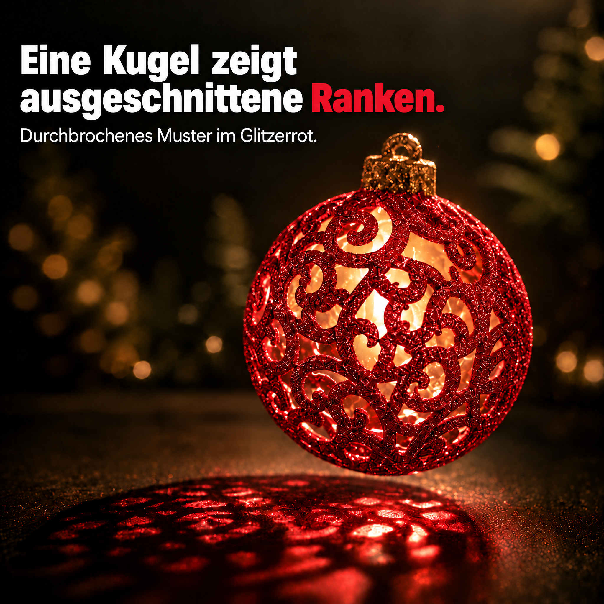 Ornamentkugel Rot ONBEST: Durchbrochenes Muster mit Glitzerranken. (Dieses Bild wurde mit Hilfe von KI generiert.)