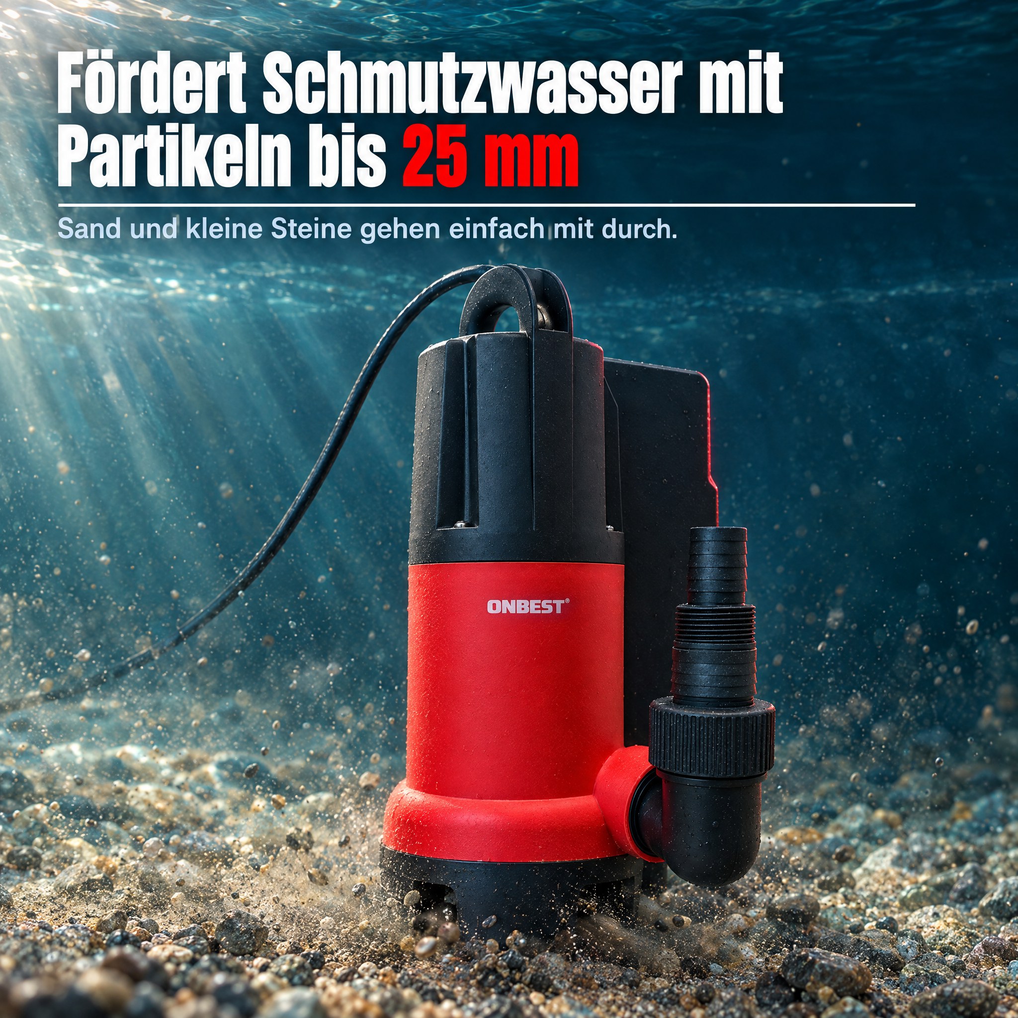 Wasserpumpe Schmutzwasser: Fördert mühelos Partikel bis 25 mm Größe (Dieses Bild wurde mit Hilfe von KI generiert.)