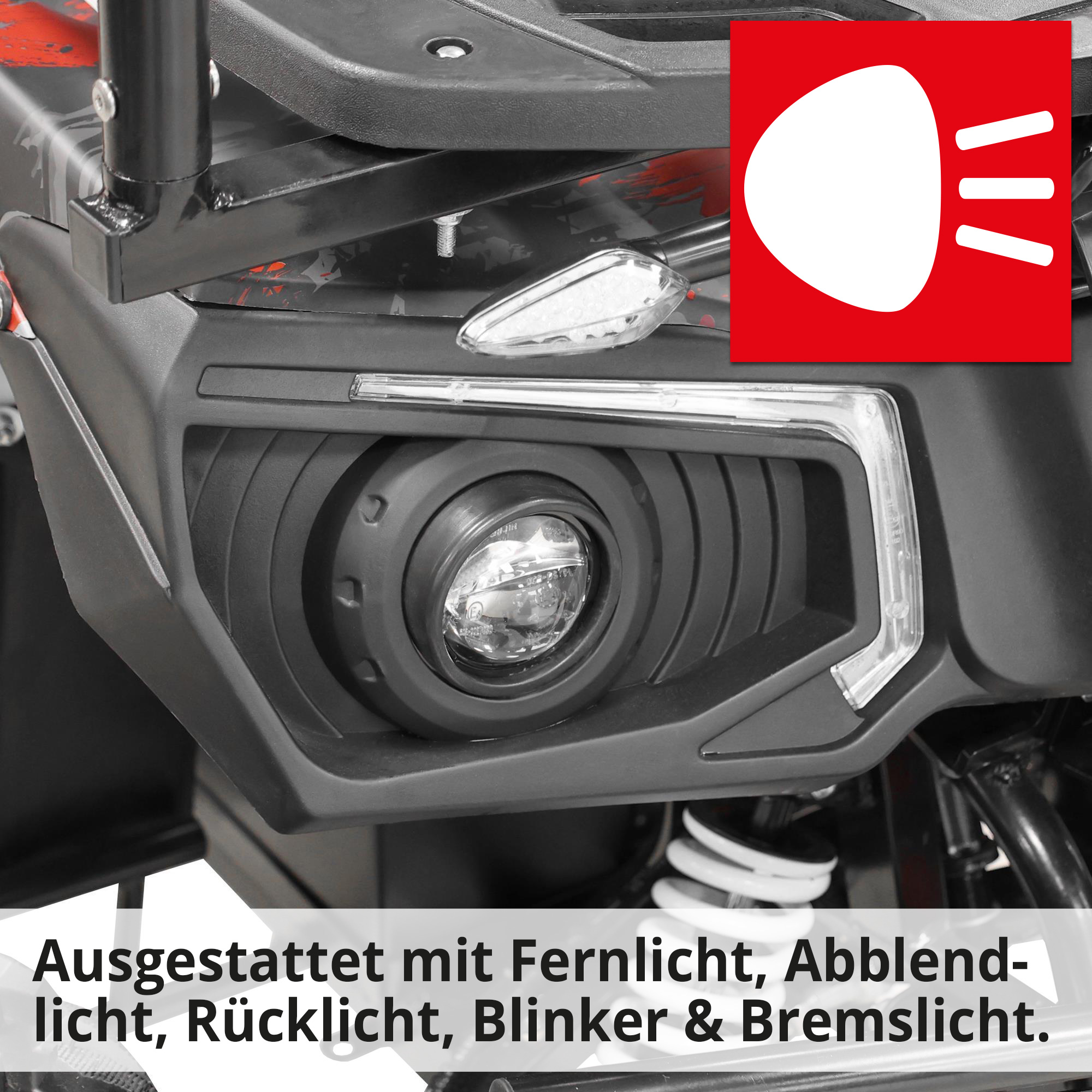 Hecht Cargo - Quad mit Pritsche & Plane ausgestattet mit Fernlicht, Abblendlicht, Rücklicht, Blinker und Bremslicht