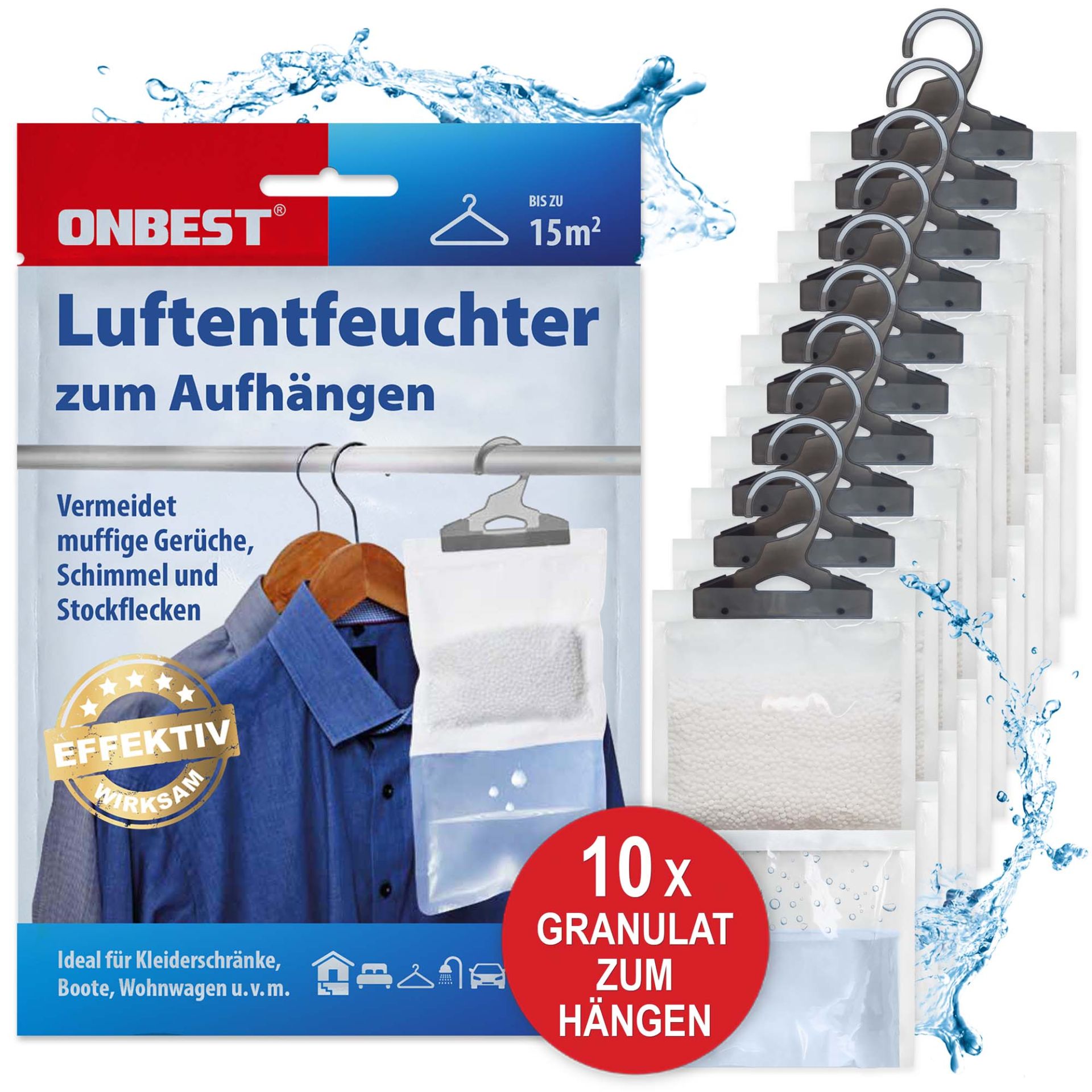 Luftentfeuchter zum Aufhängen - 10mal Granulat zum Aufhängen