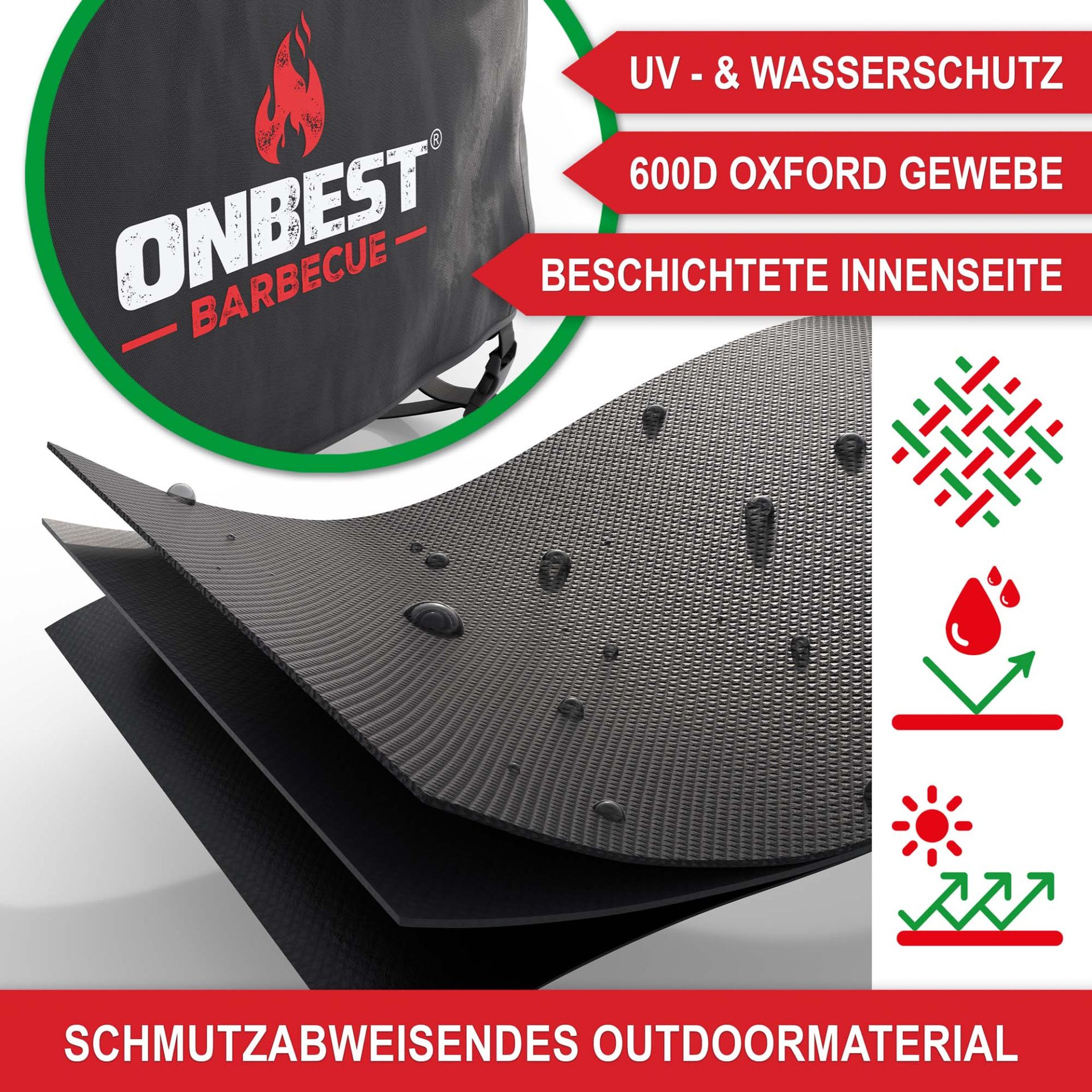 Grill Abdeckhaube L - UV und Wasserschutz, Beschichtete Innenseite, 600D Oxford Gewebe, schutzabweisendes Outdoormaterial