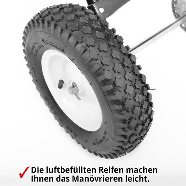 Streuwagen HECHT mit luftbefüllten Reifen für leichtes Manövrieren auf jedem Untergrund