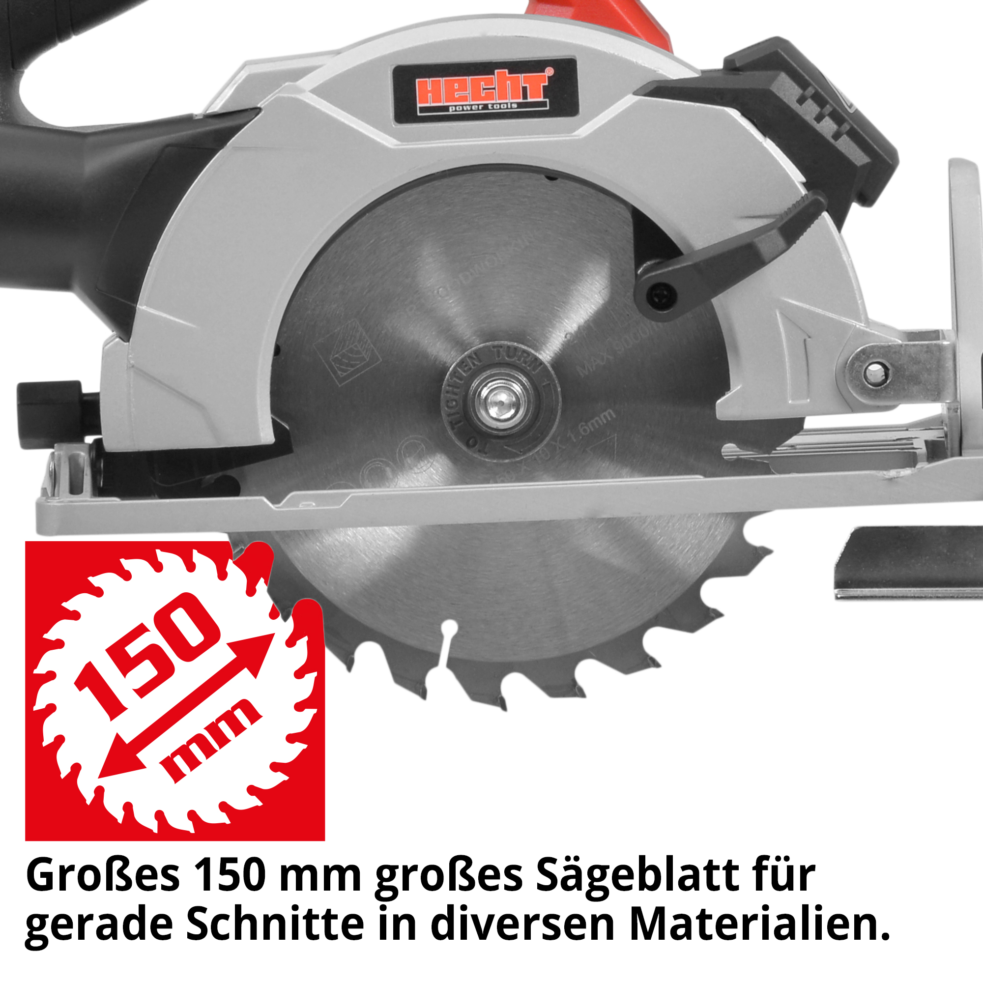 HECHT 1670 Akku Handkreissäge; großes 150 mm großes Sägeblatt für gerade Schnitte in diversen Materialien 