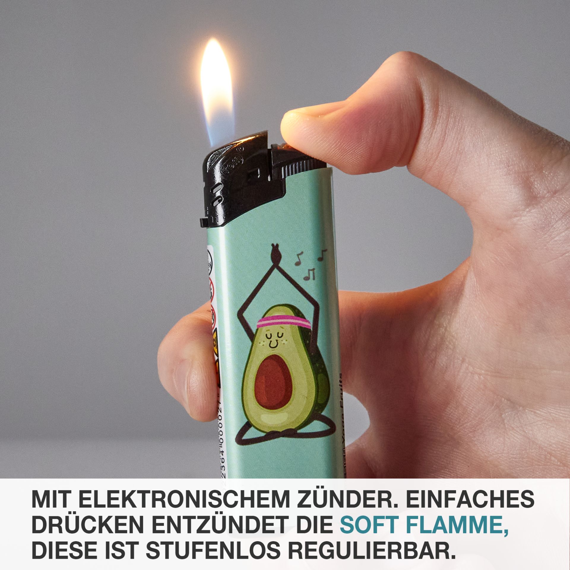 TOM Elektronik Feuerzeug Yoga Fruits; soft Flamme, stufenlos regulierbar