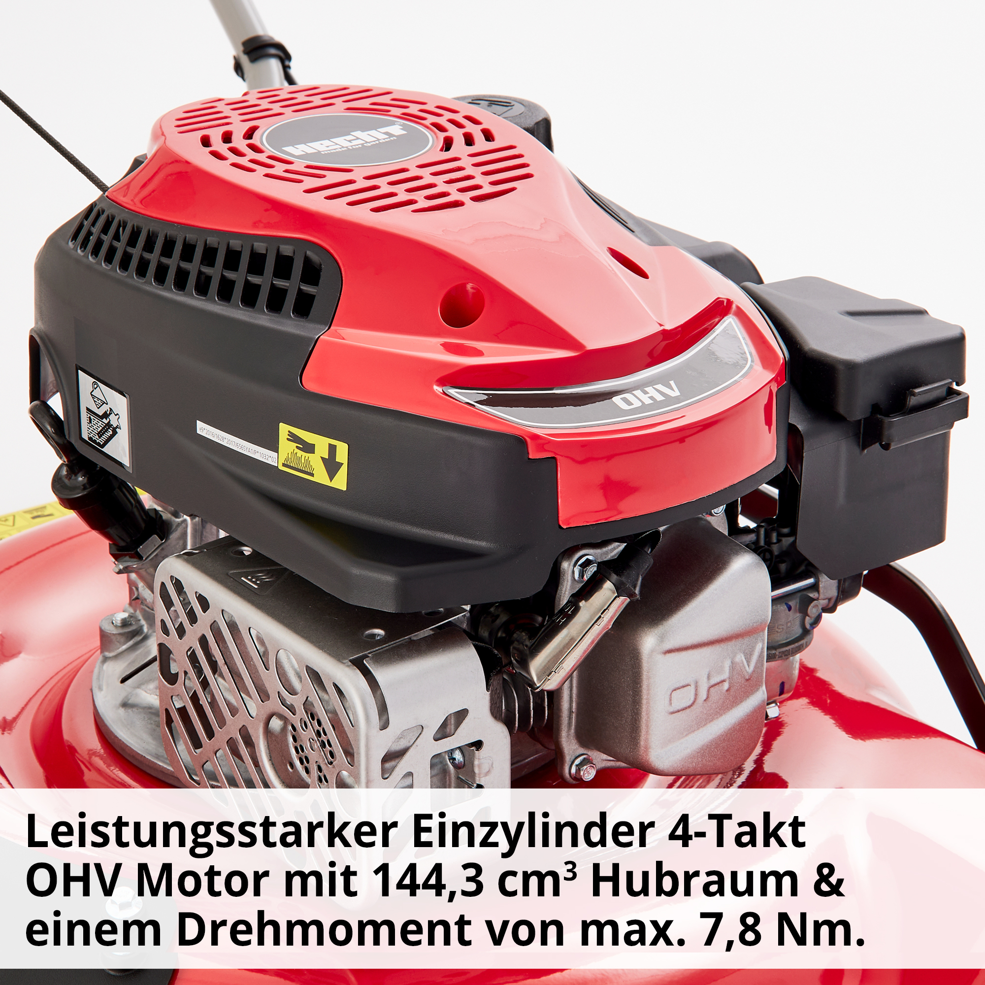 Benzin-Rasenmäher mit Leistungsstarkem 4-Takt OHV Motor und 144 ccm Hubraum Benzin-Rasenmäher mit Leistungsstarkem 4-Takt OHV Motor und 144 ccm Hubraum