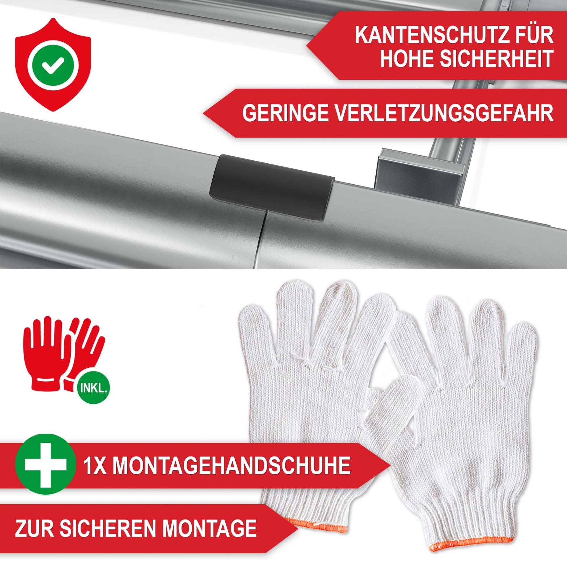 Hochbeet Stahl Silber M - Kantenschutz für hohe Sicherheit, geringe Verletzungsgefahr, inklusive Montagehandschuhe zur sicheren Montage