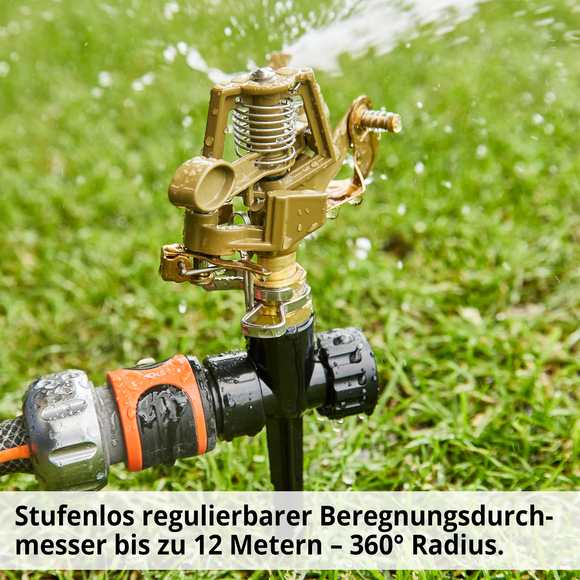 Hecht Impulsregner 0102 mit 360 Grad Beregnungsradius und bis zu 12 Metern 