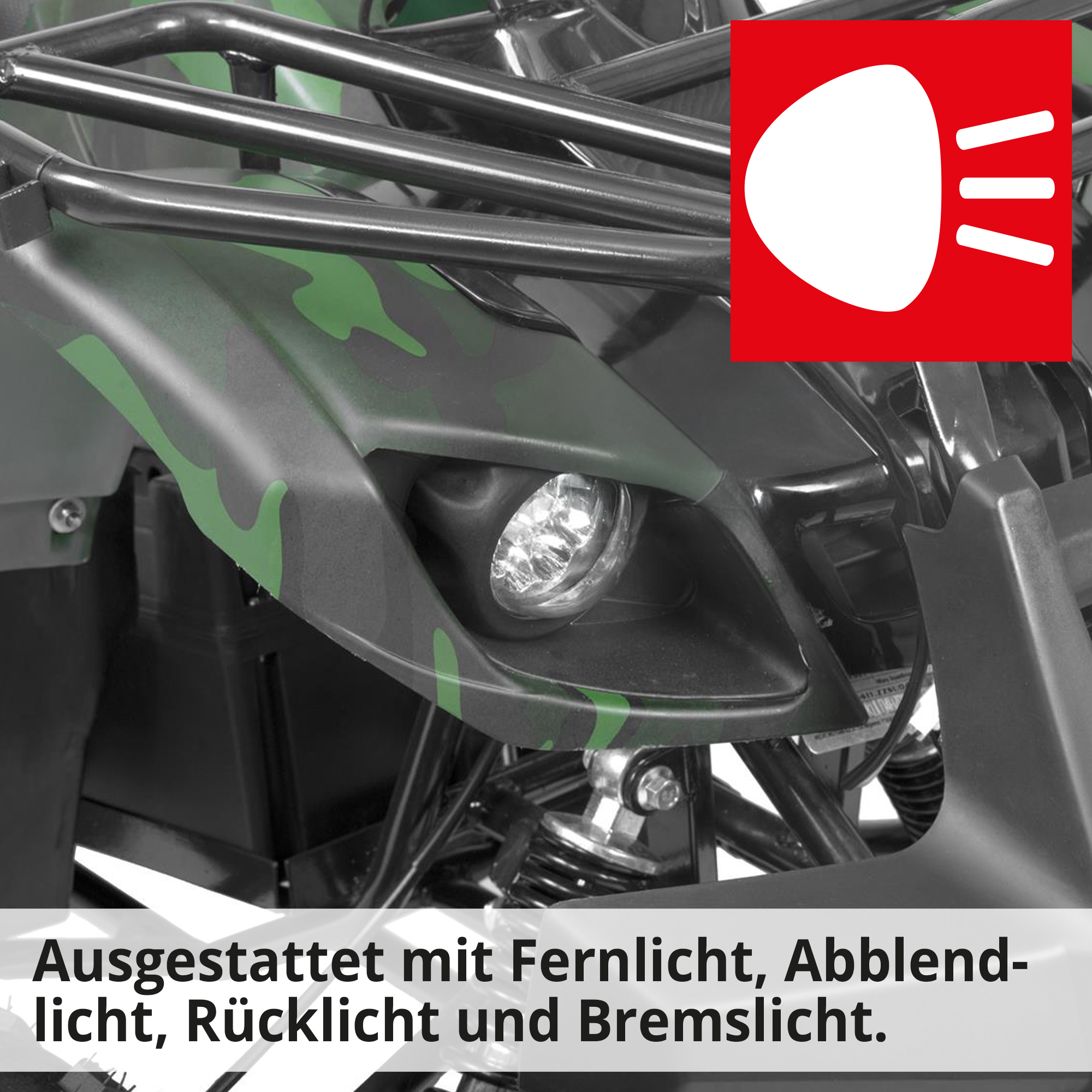 Elektro-Quad mit Abblendlicht, Fernlicht, Bremslicht und Rücklicht