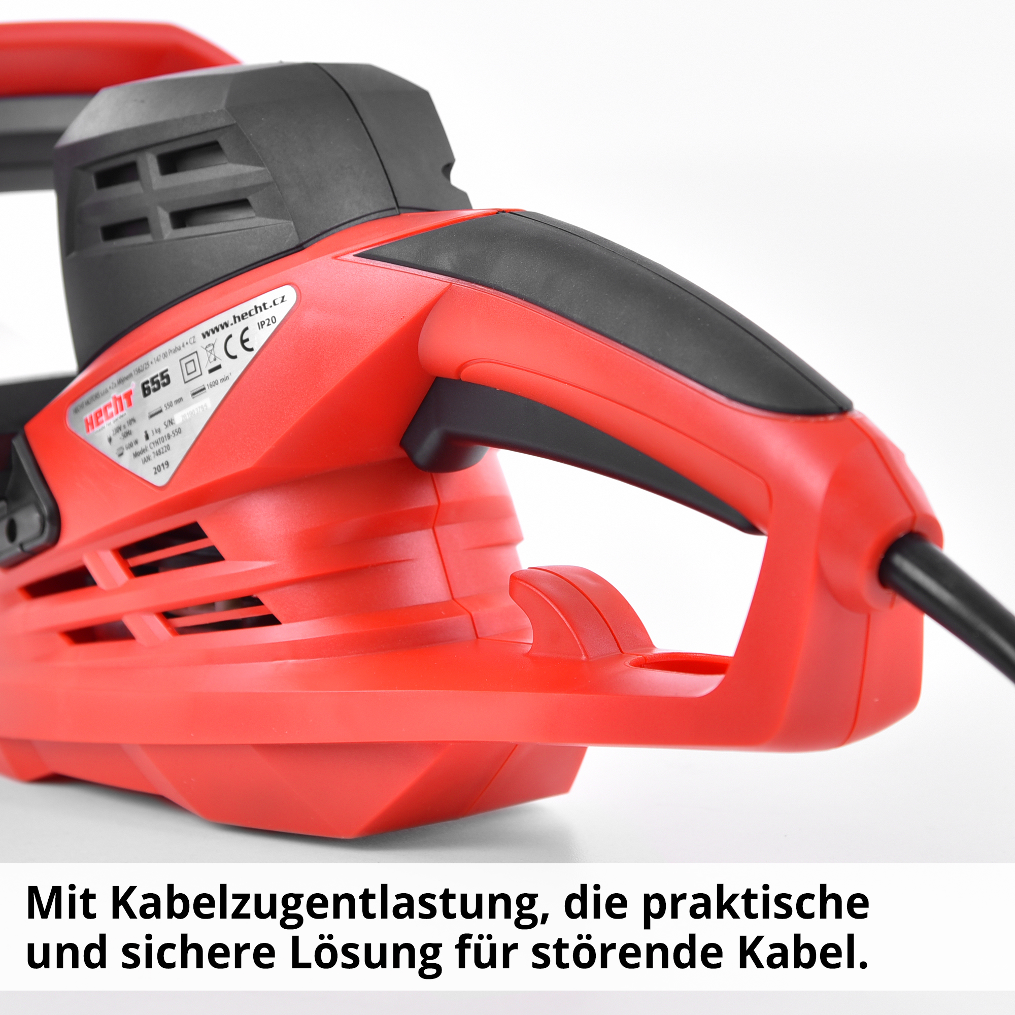 Hecht Elektro-Heckenschere mit Kabelzugentlastung für sicheres arbeiten 
