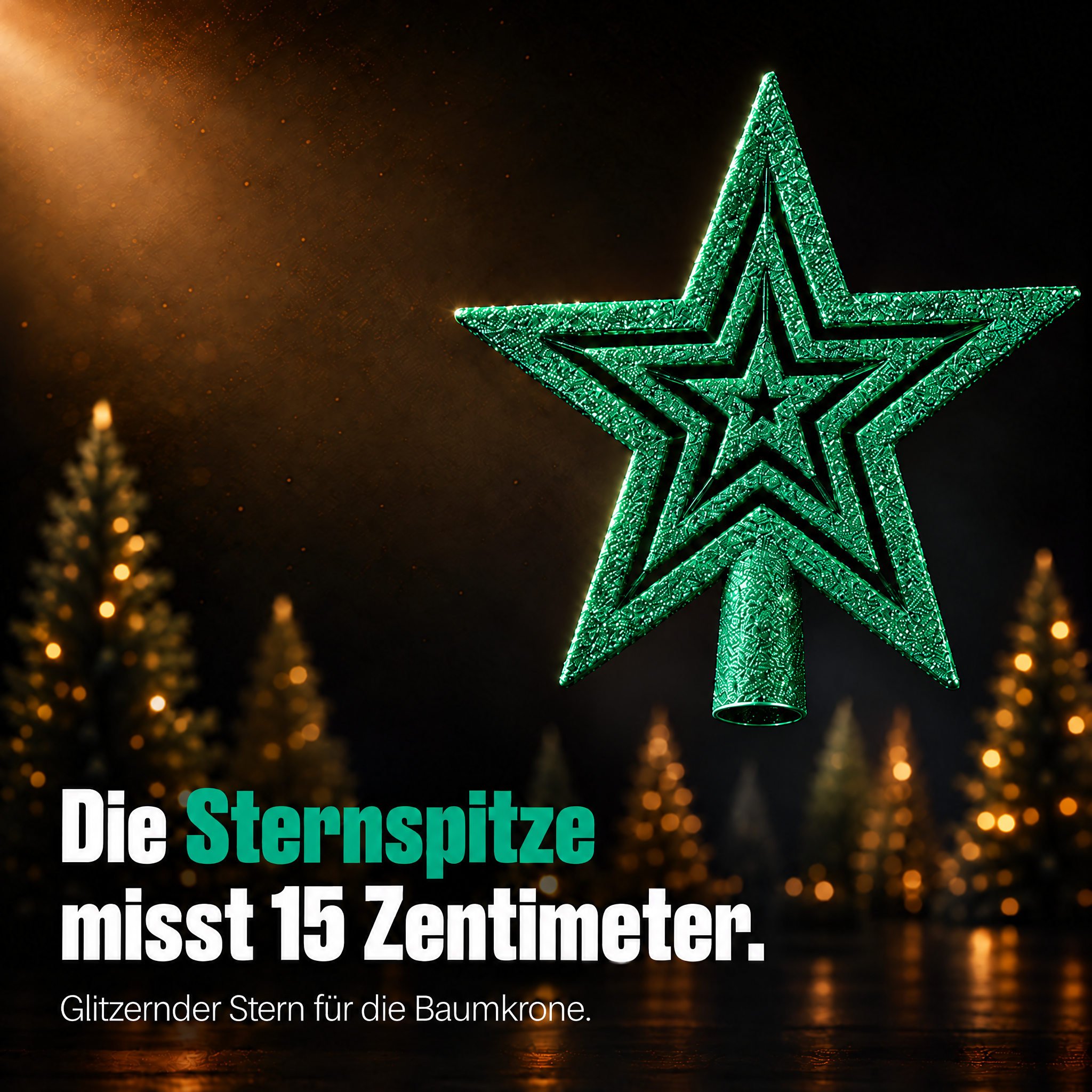 ONBEST Sternspitze Grün: 15 cm großer Glitzerstern für die Baumkrone. (Dieses Bild wurde mit Hilfe von KI generiert.)