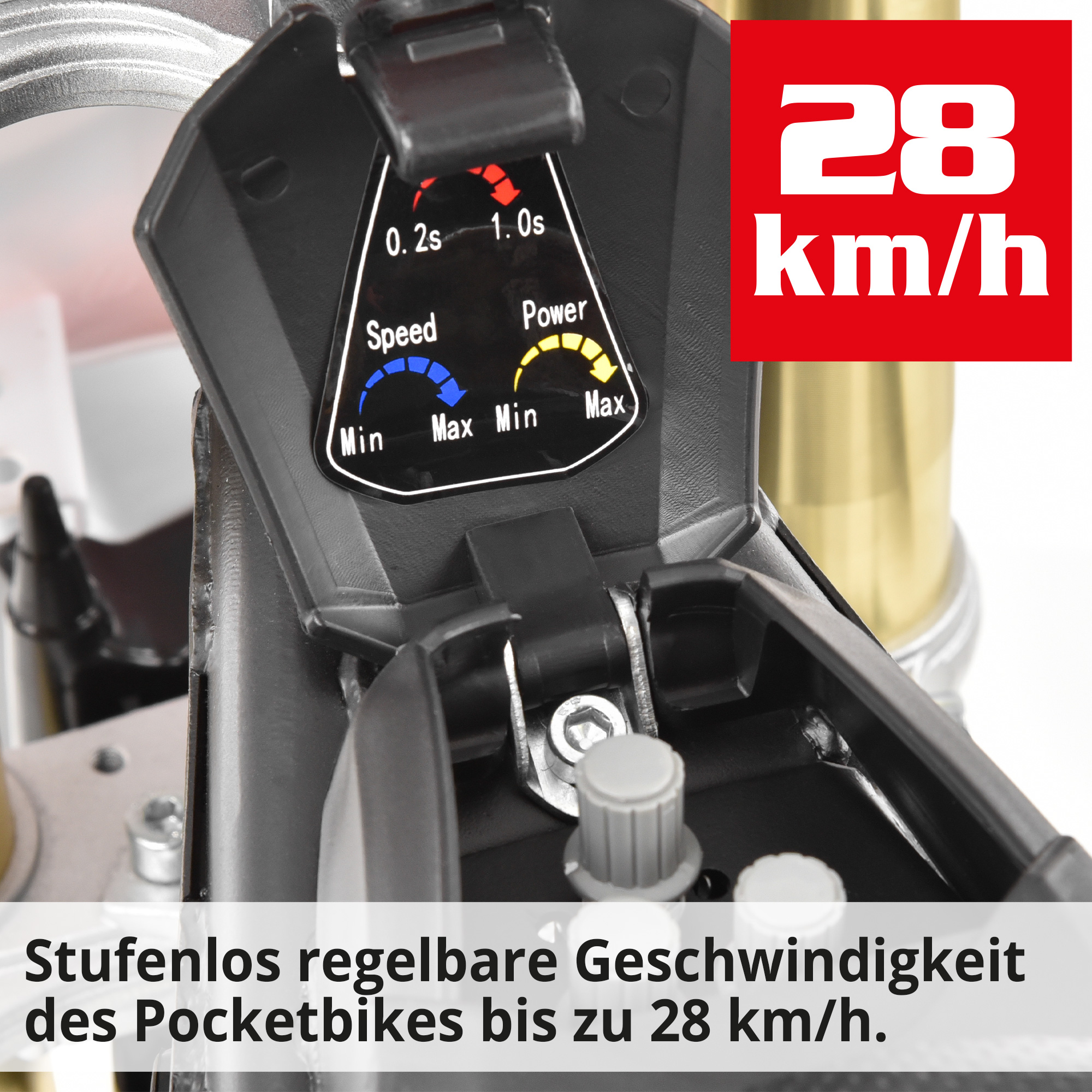 Hecht 59100 Elektro Pocketbike Orange mit stufenlos regelbare Geschwindigkeiten des Pocketbikes bis zu 28km/h