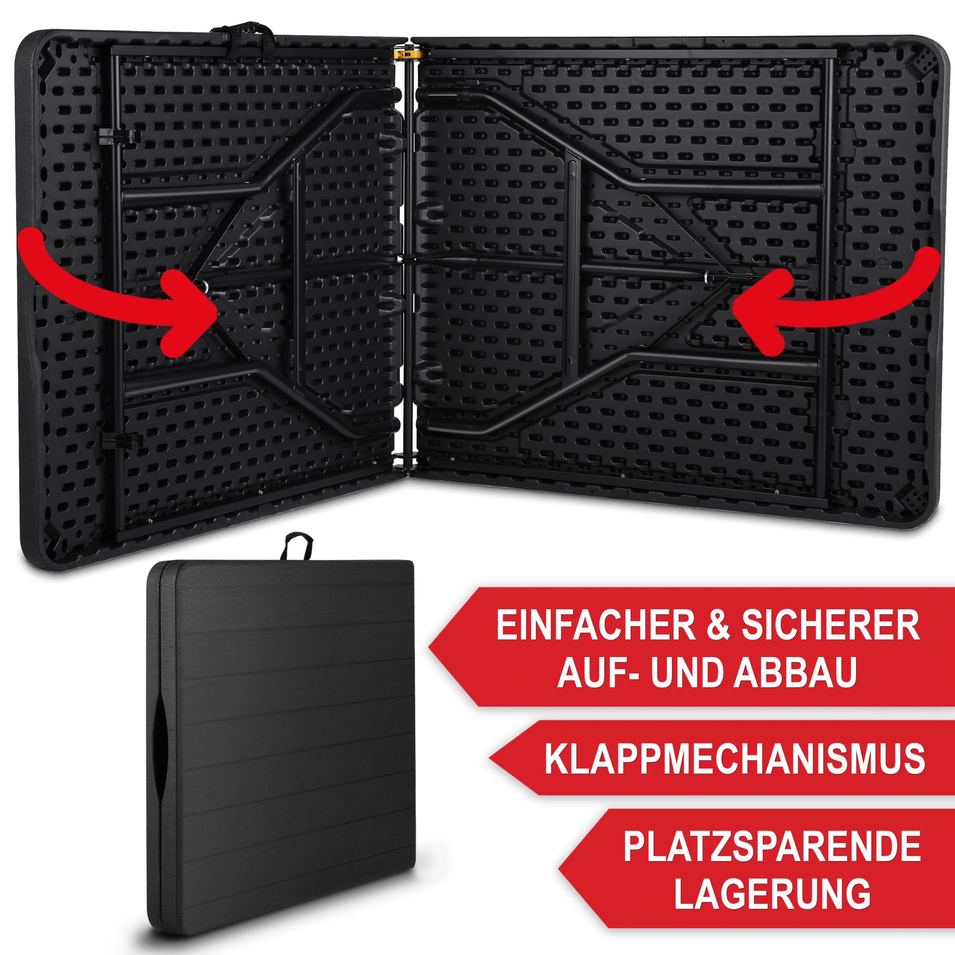 Klapptisch Borkum - Einfacher und sicherer Auf- und Abbau, Klappmechanismus, platzsparende Lagerung