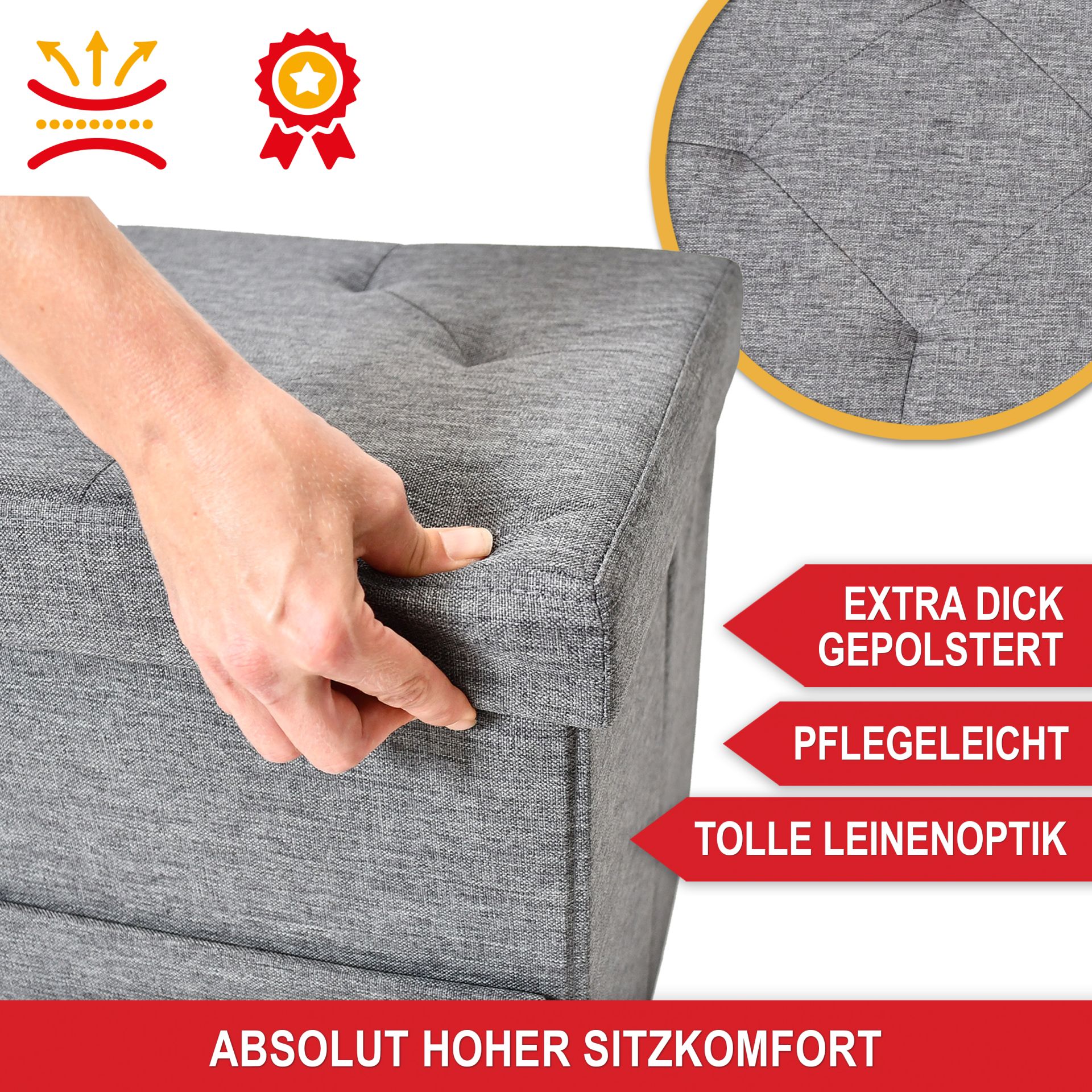 2er Sitzbank Dunkelgrau - Extrem dick gepolstert; pflegeleicht; tolle Leinoptik; absolut hoher Sitzkomfort