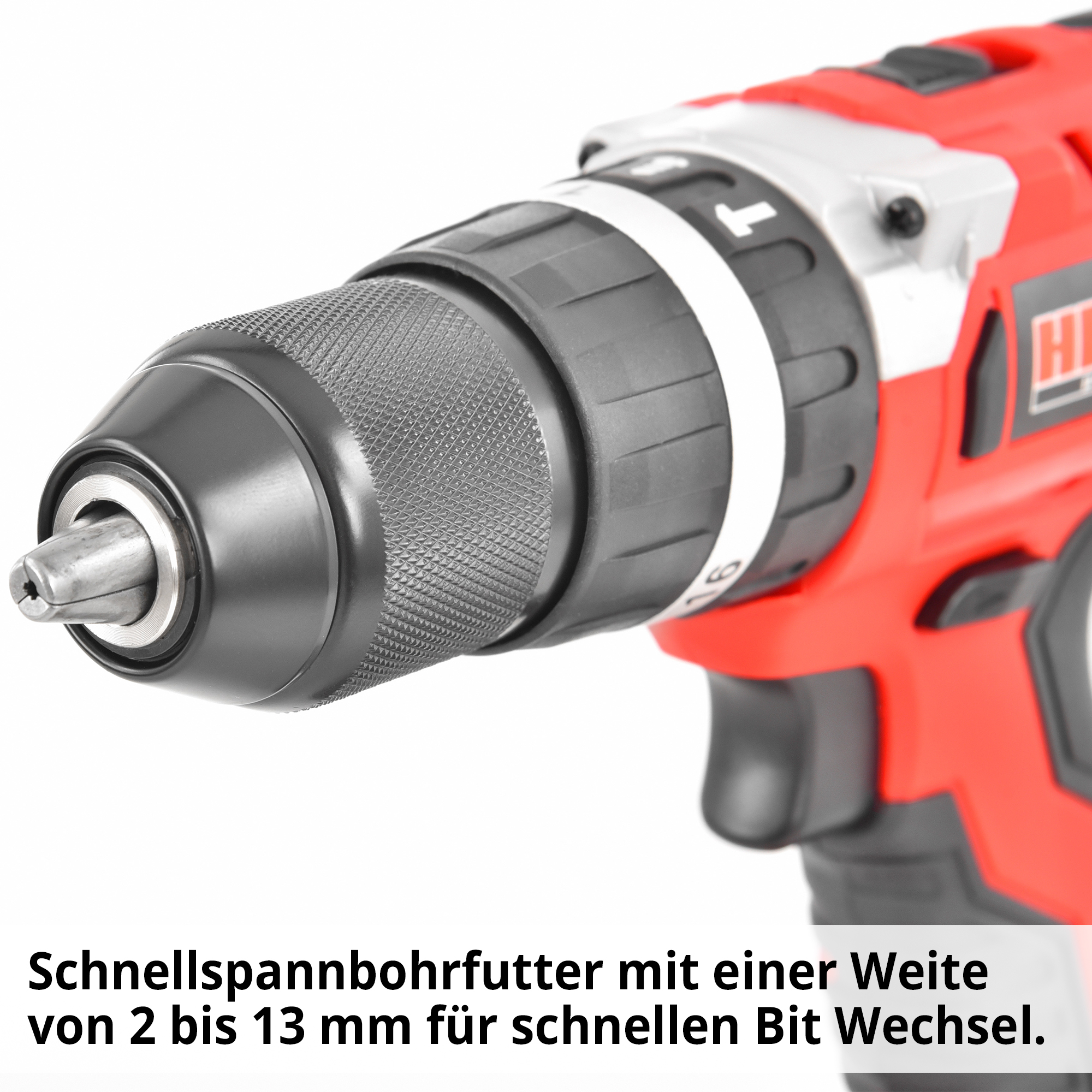 HECHT 1289 Akkuschrauber; Schnellspannbohrfutter mit einer Weite von 2 bis 13 mm für schnellen Bit Wechsel
