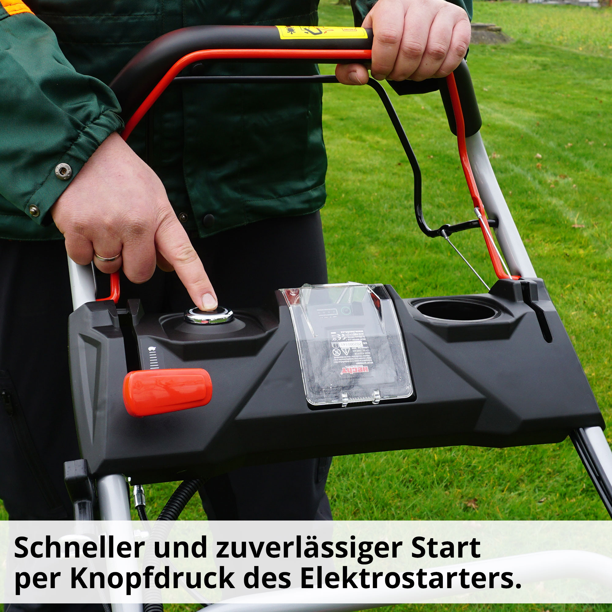 Benzin-Rasenmäher mit Elektrostartknopf für schnellen und zuverlässigen Start  (Dieses Bild wurde mit Hilfe von KI generiert.)
