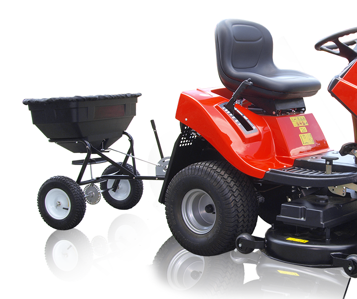 Streuwagen HECHT – als Anhänger am Rasentraktor montiert, ideal für gleichmäßige Flächenverteilung Streuwagen HECHT – als Anhänger am Rasentraktor montiert, ideal für gleichmäßige Flächenverteilung