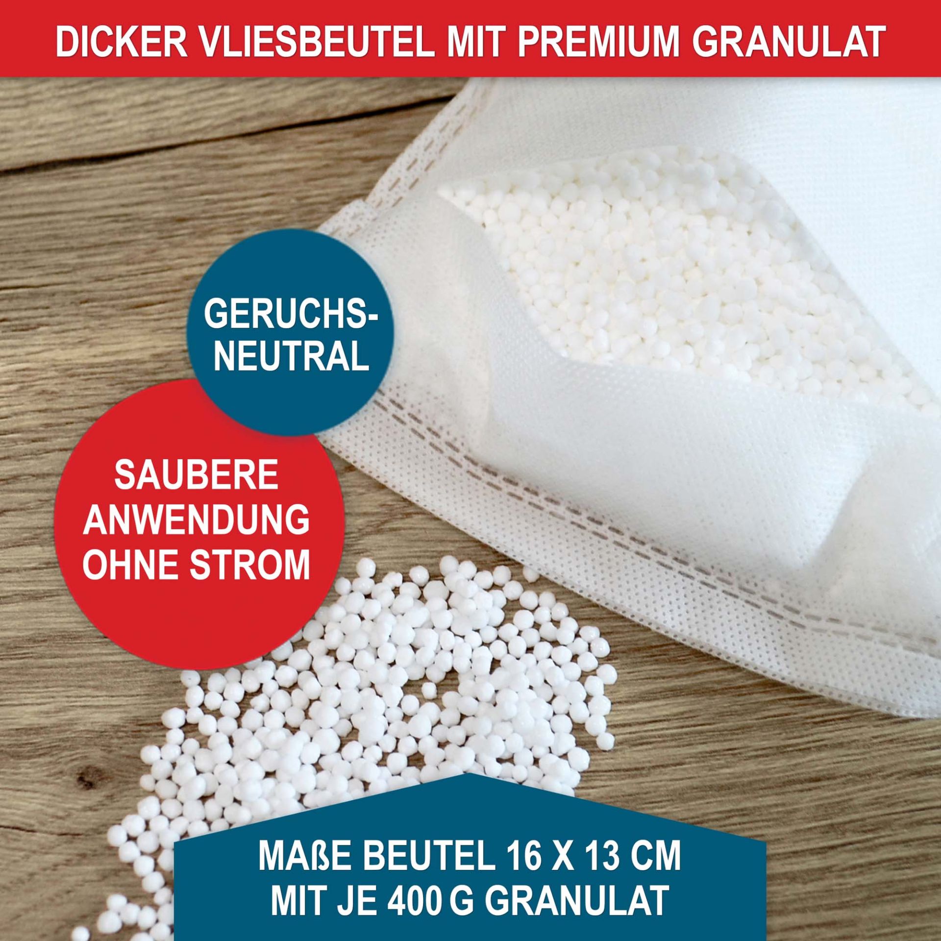 Luftentfeuchter Nachfüllbeutel - Dicker Vliesbeutel mit Premium Granulat, Geruchsneutral, Ohne Strom