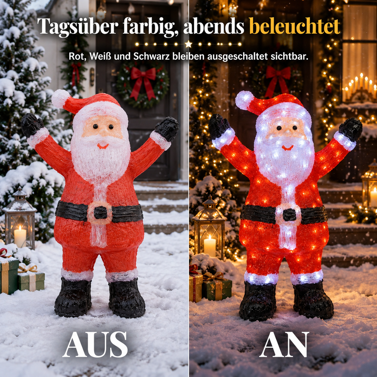 LED Weihnachtsmann ONBEST: Tagsüber farbige Deko, abends hell erleuchtet (Dieses Bild wurde mit Hilfe von KI generiert.)