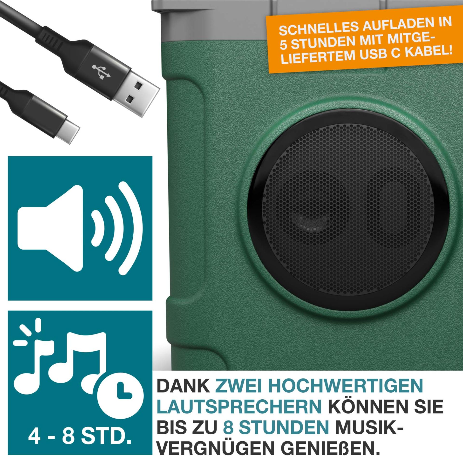TOM Musikkühlbox CB-210; Zwei Lautsprecher für bis zu 8 Stunden Musik-Hören