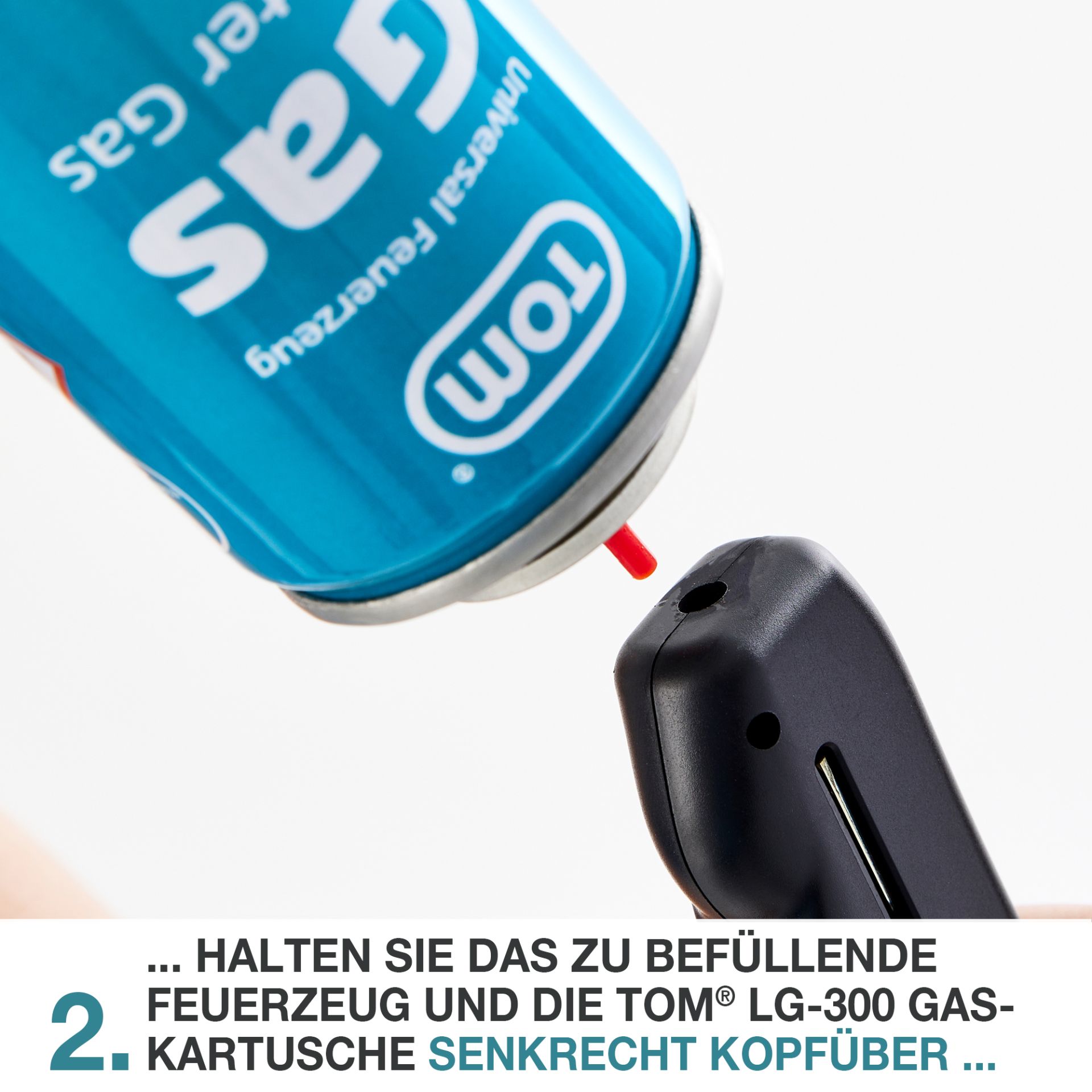 TOM LG-300 Feuerzeug Gas; Kopfüber nachfüllen