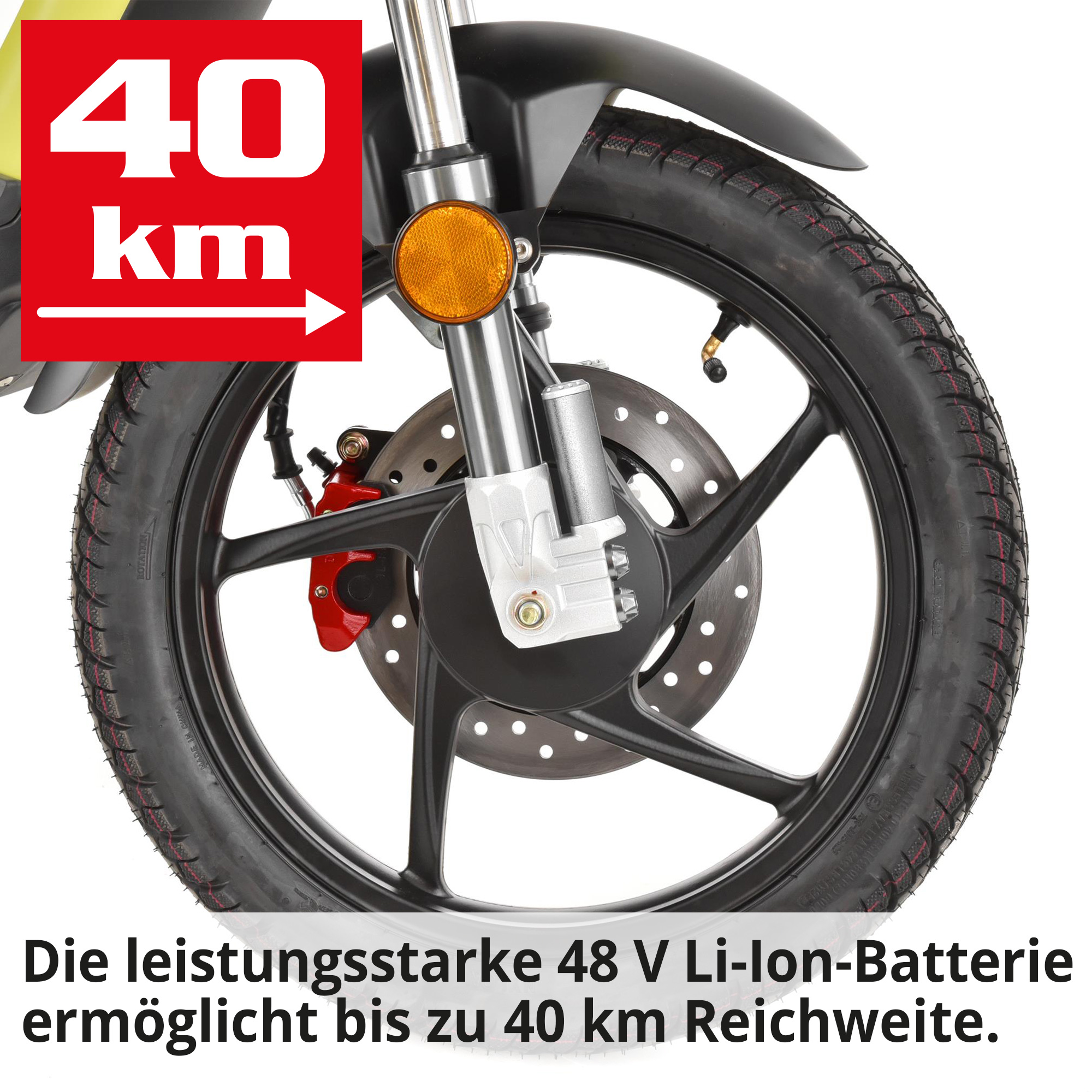 Hecht BETIS Green E-Mofa mit leistungsstarker 48 Volt Batterie für bis zu 40 Kilometer Reichweite