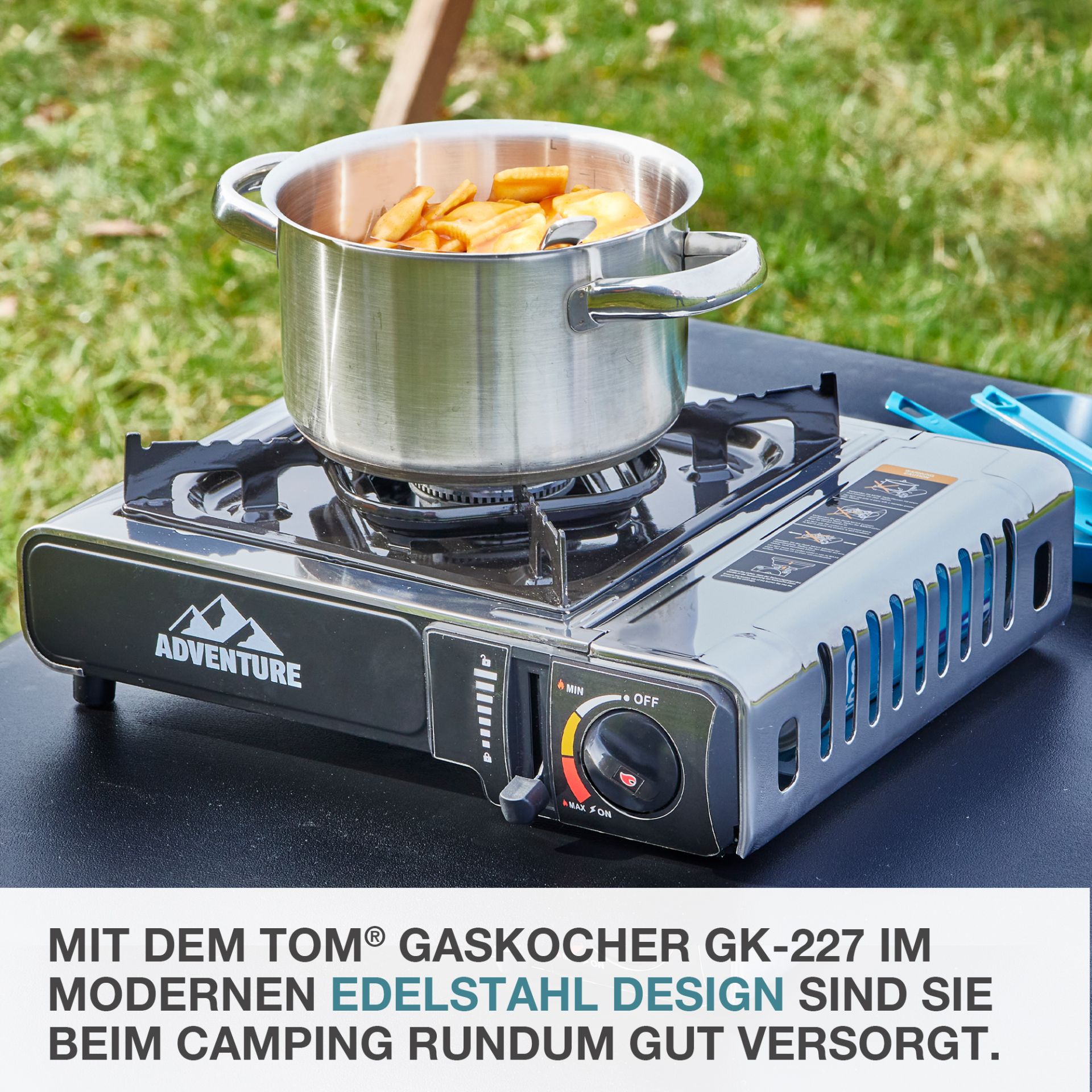 TOM Gaskocher - GK-227 Edelstahl Everest; Ideal fürs Camping