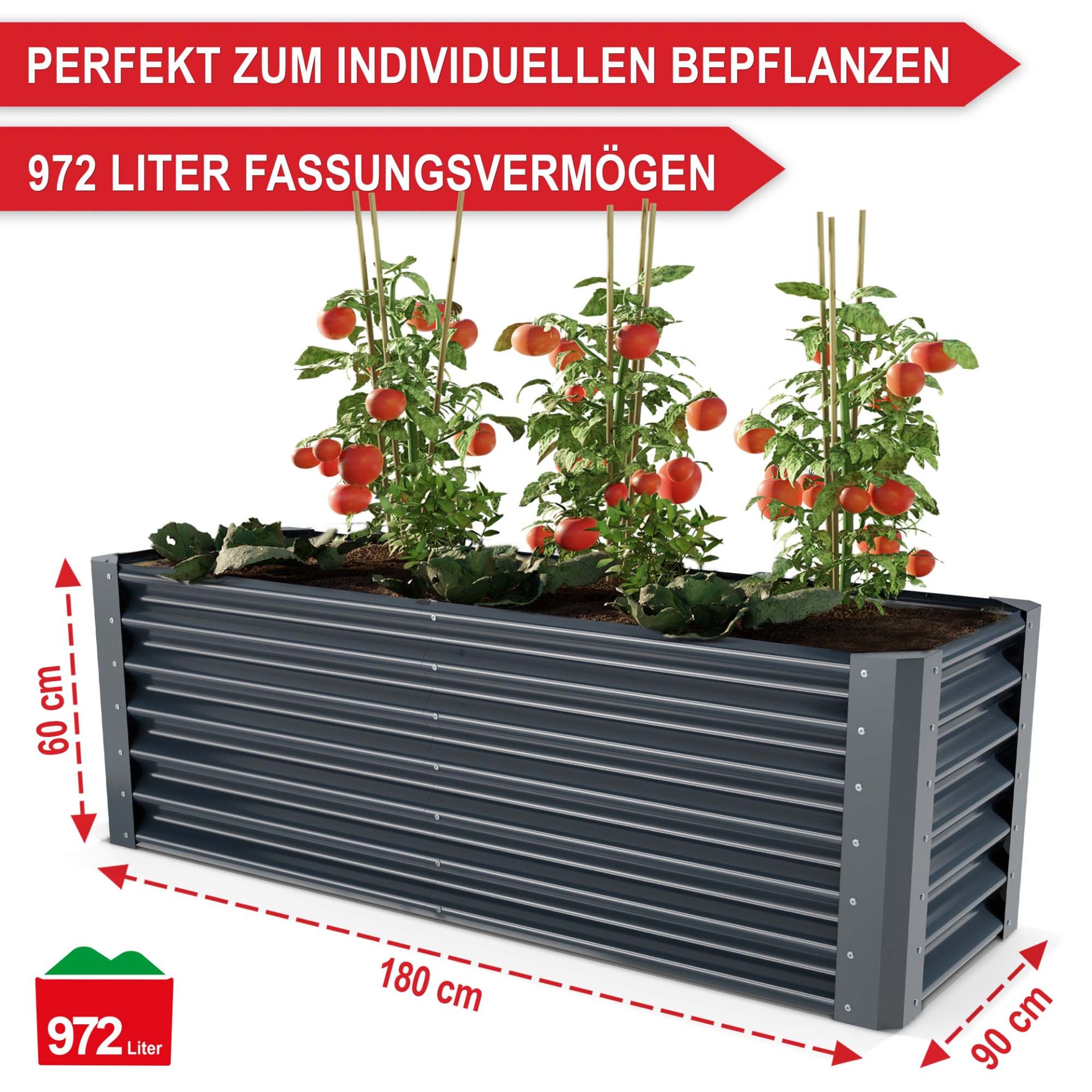 Hochbeet Stahl Anthrazit XL - Perfekt zum individuellen bepflanzen, großes Fassungsver,ögen