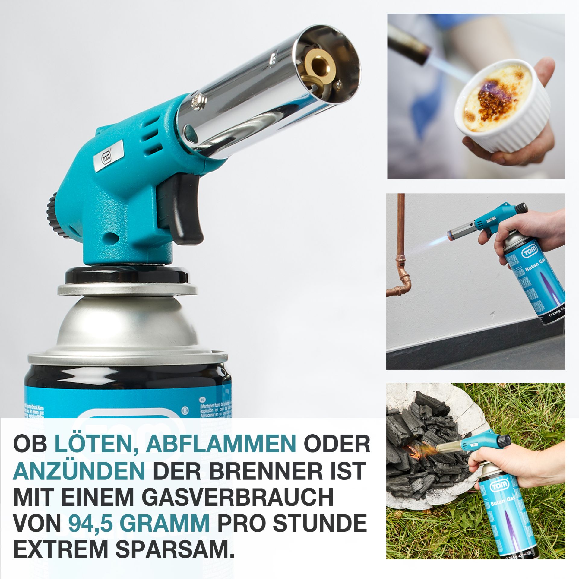TOM Lötbrenner GB-227 zum Löten, Erhitzen, Abflammen und Anzünden