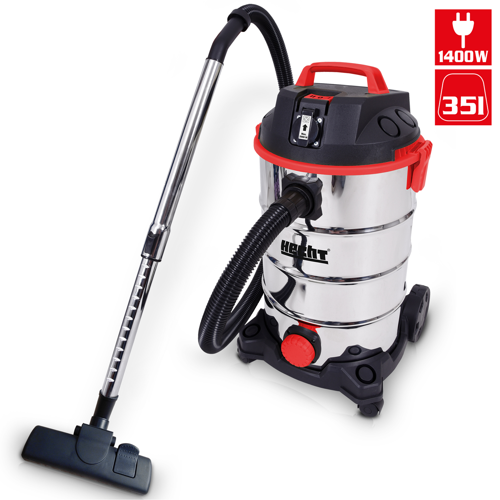 Industriesauger mit 1400 W Leistung und 35 L Edelstahlbehälter für Profi-Einsatz Industriesauger mit 1400 W Leistung und 35 L Edelstahlbehälter für Profi-Einsatz