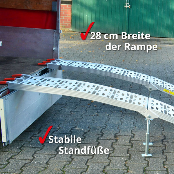 Auffahrrampen mit Standfüßen – stabile Alurampen mit 28 cm Breite zum sicheren Be- und Entladen