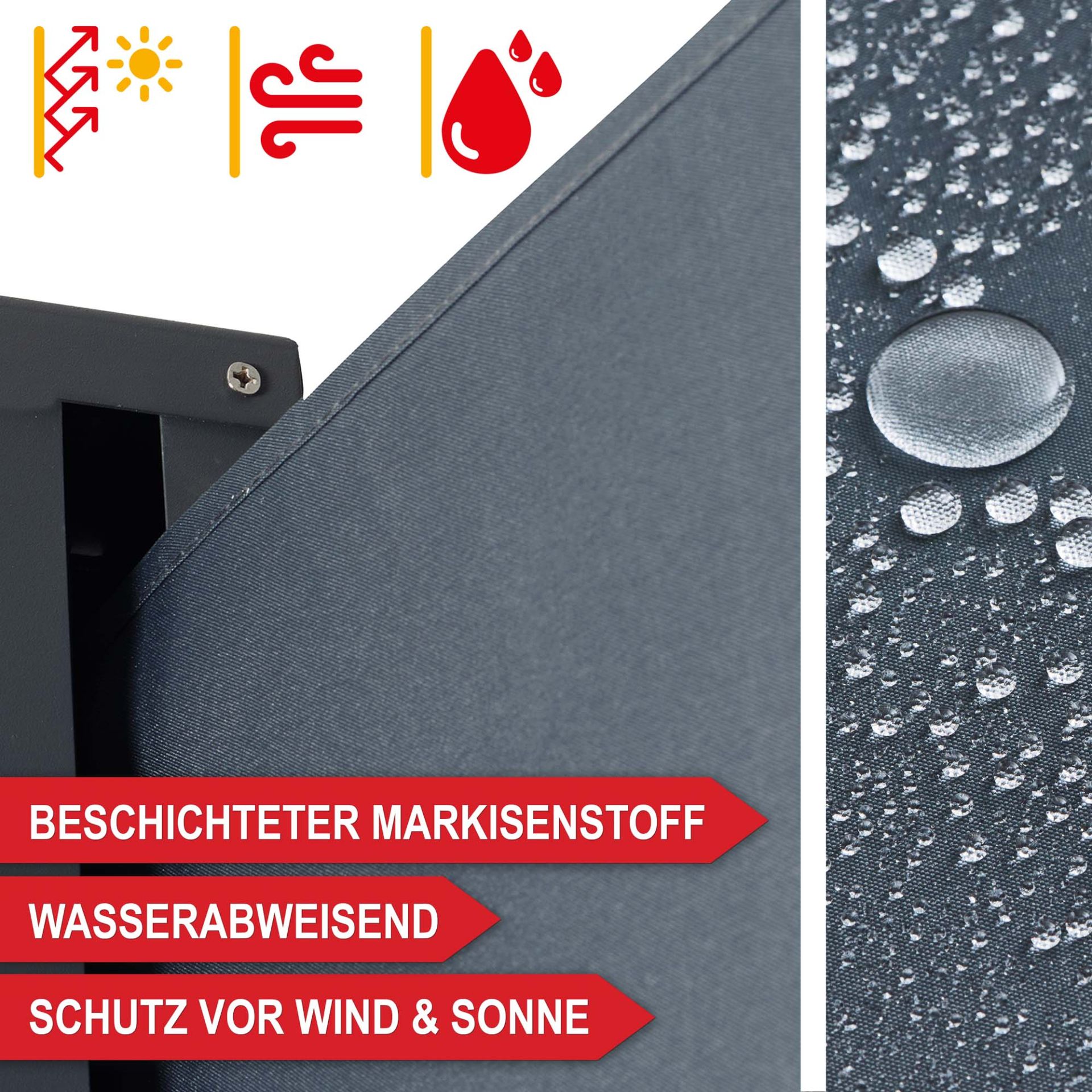 Beschichteter Markisenstoff, Wasserabweisend, Schutz vor Wind und Sonne - Seitenmarkise XL