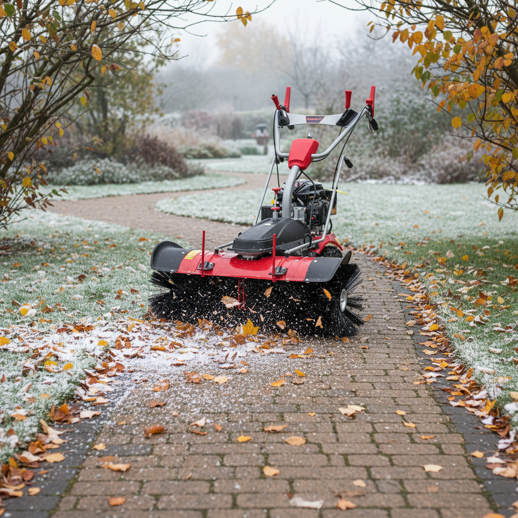 ONBEST, Kehrmaschine Benzin Set 100-LE mit 100 cm Arbeitsbreite im Einsatz