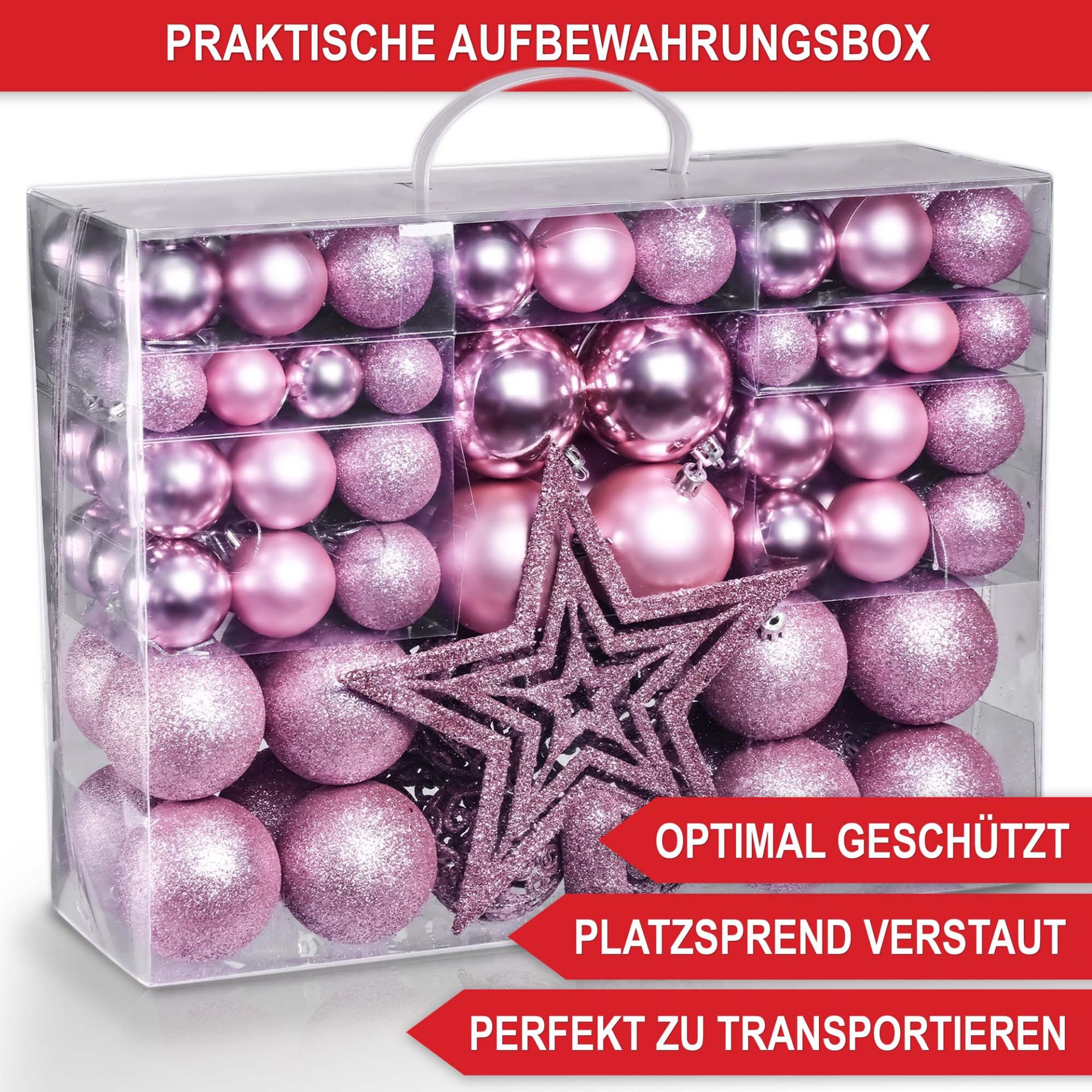 Weihnachtskugeln pink - Praktische Aufbewahrungsbox, optimal geschützt, platzsparend verstaut, perfekt transportieren