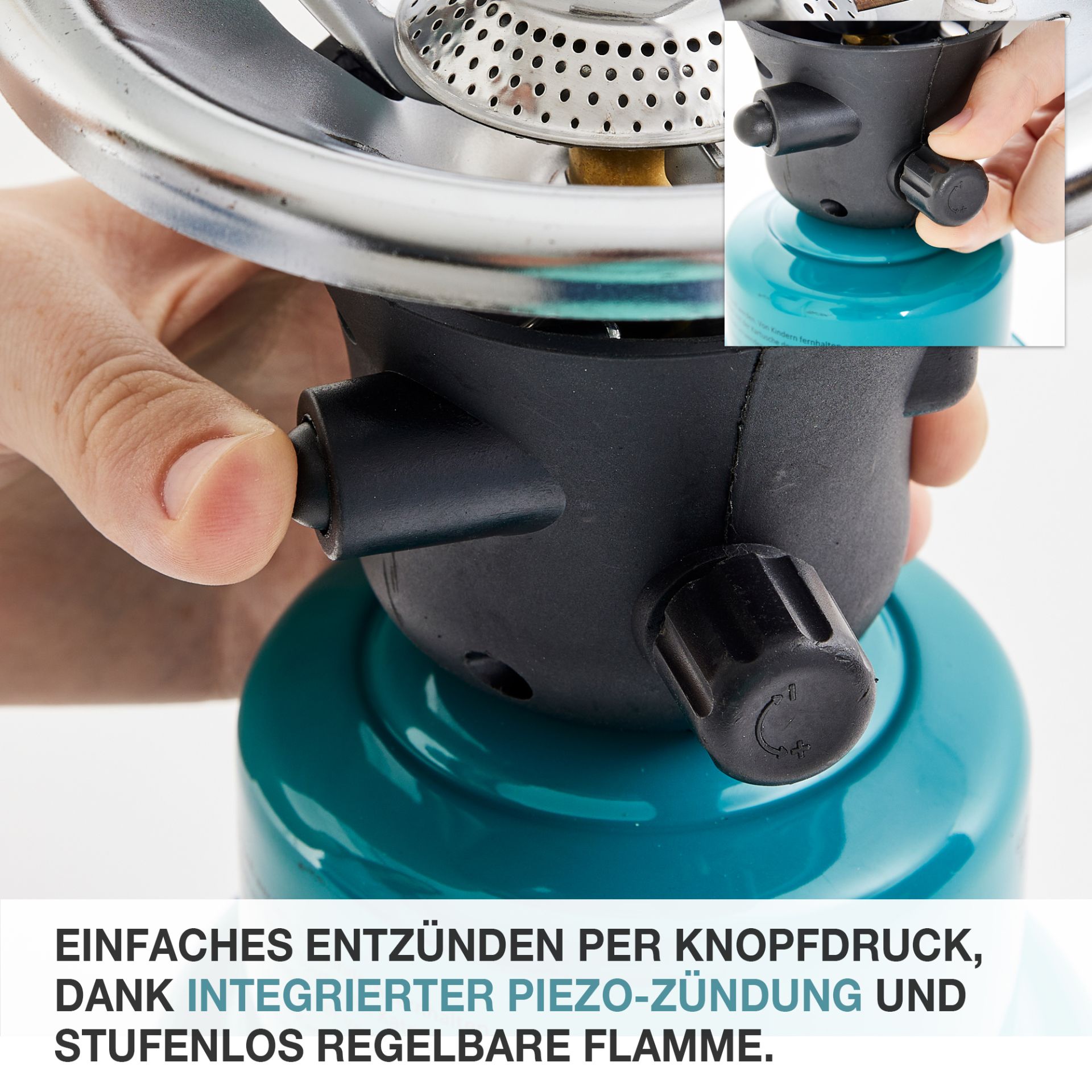 TOM GK-190 Gaskocher mit Piezo-Zündung und stufenlos regelbarer Flamme