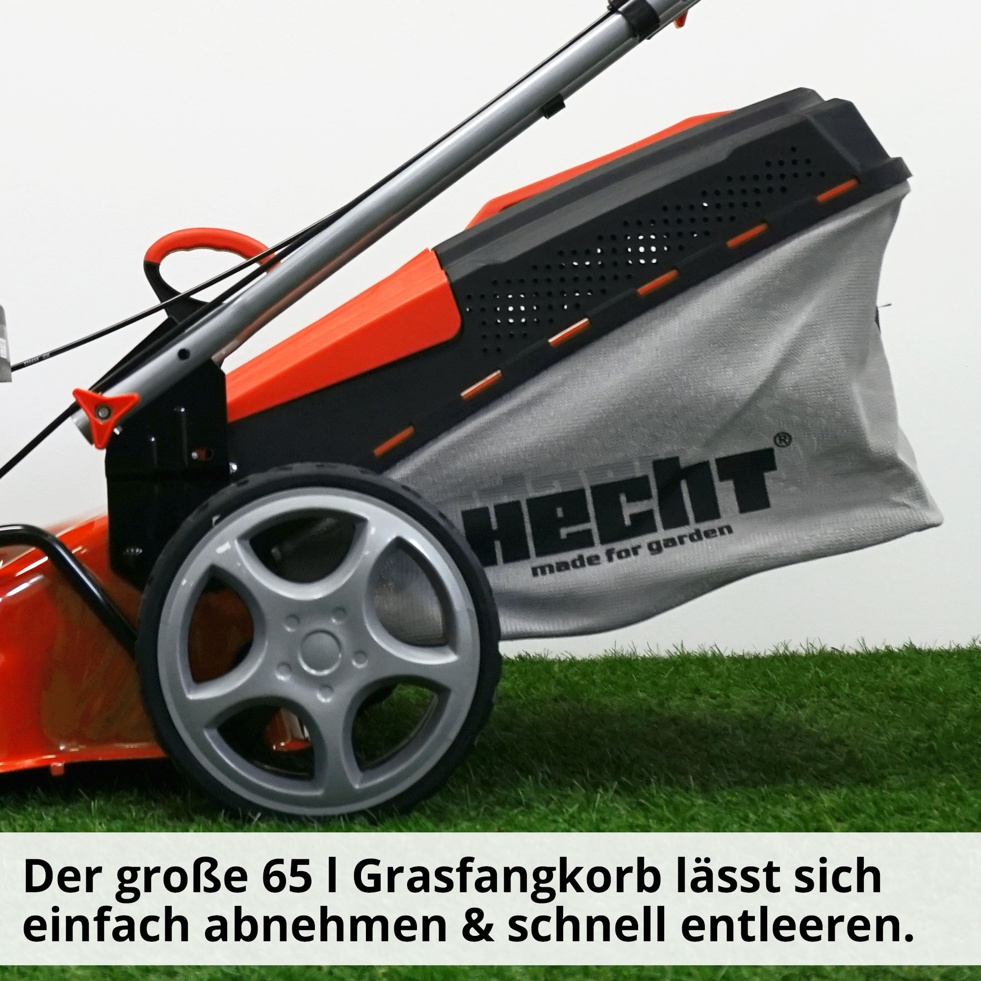 Benzin-Rasenmäher mit 65 Liter großen Grasfangkorb Ideal für große Flächen 
