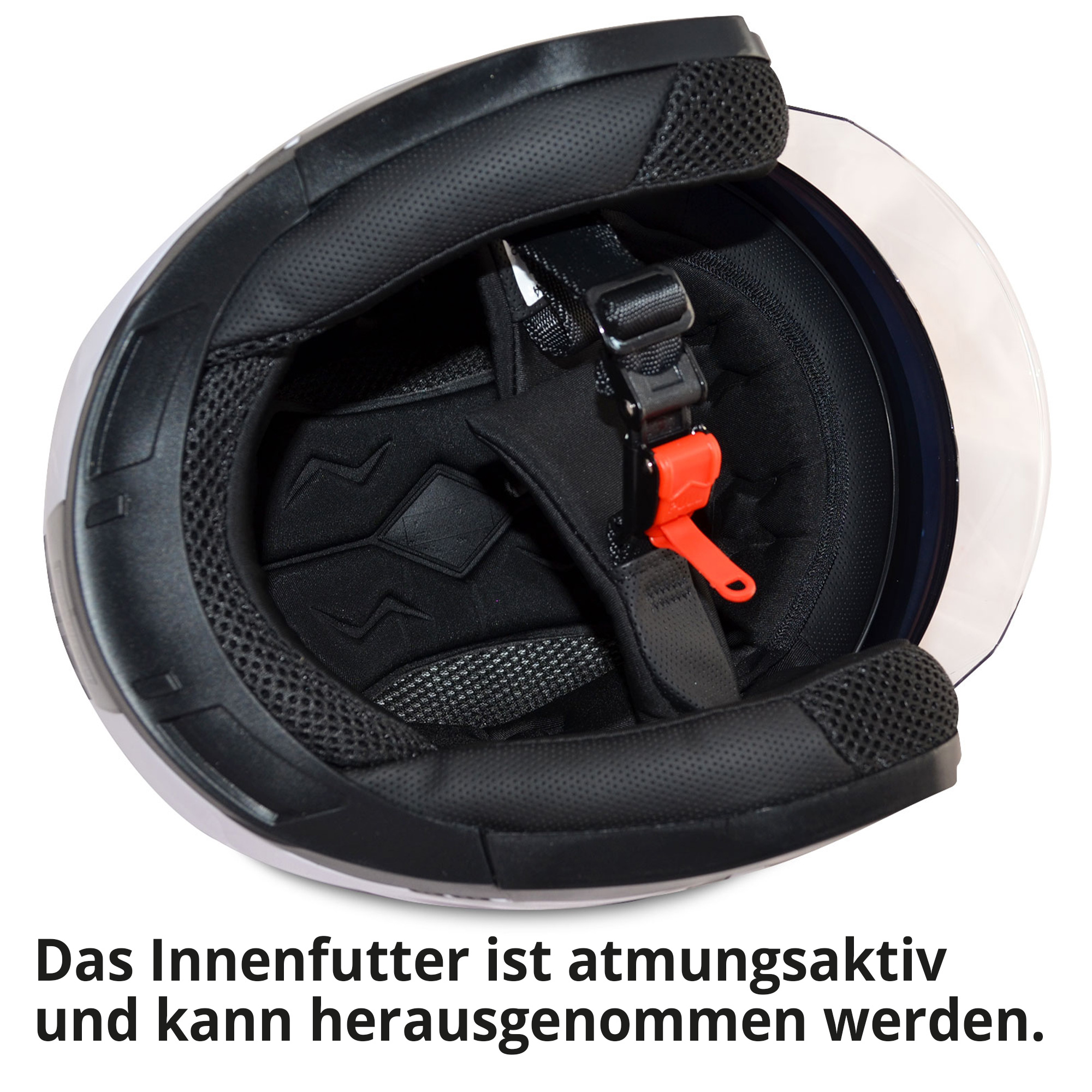 Motorradhelm; herausnehmbares und atmungsaktives Innenfutter