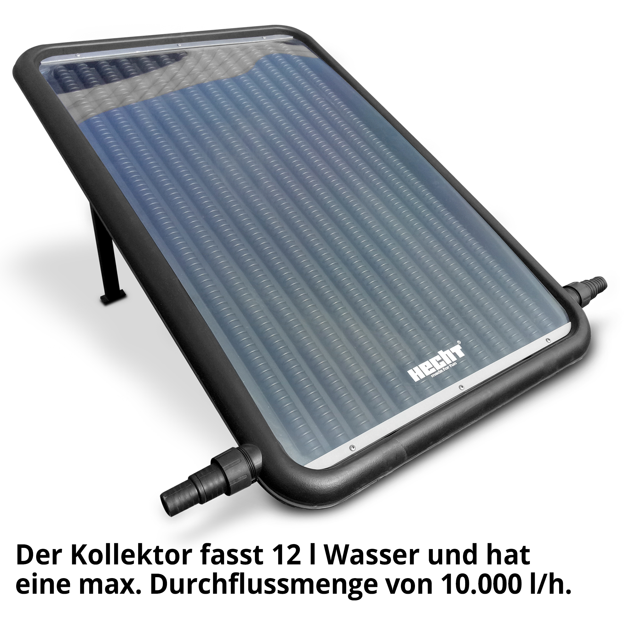 Hecht 305810 Poolsolarheizung; Der Kollektor fasst große Mengen Wasser und hat eine hohe Durchflussmenge