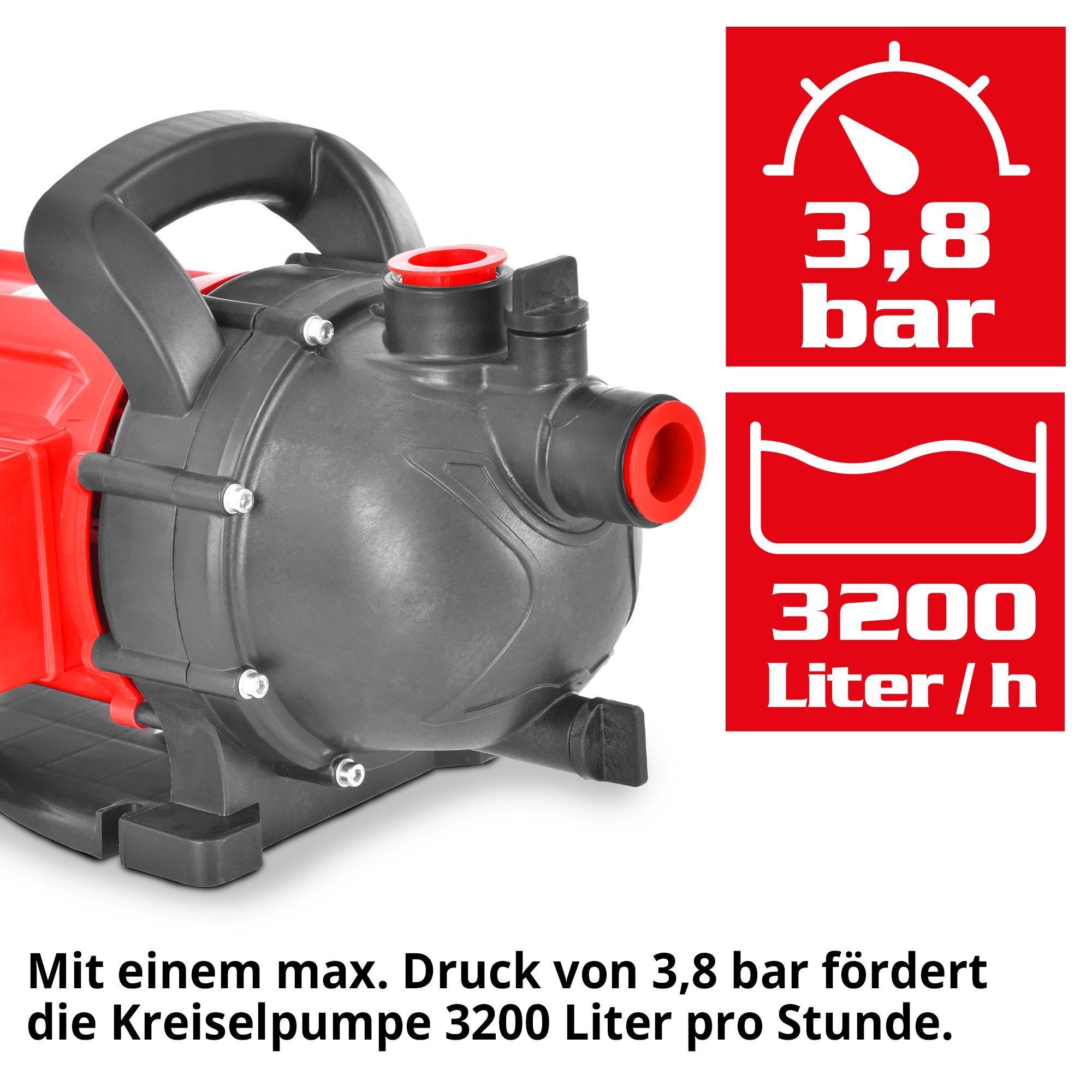 Kreiselpumpe; Fördert 3200 Liter pro Stunde bei bis zu 3,8 Bar Druck