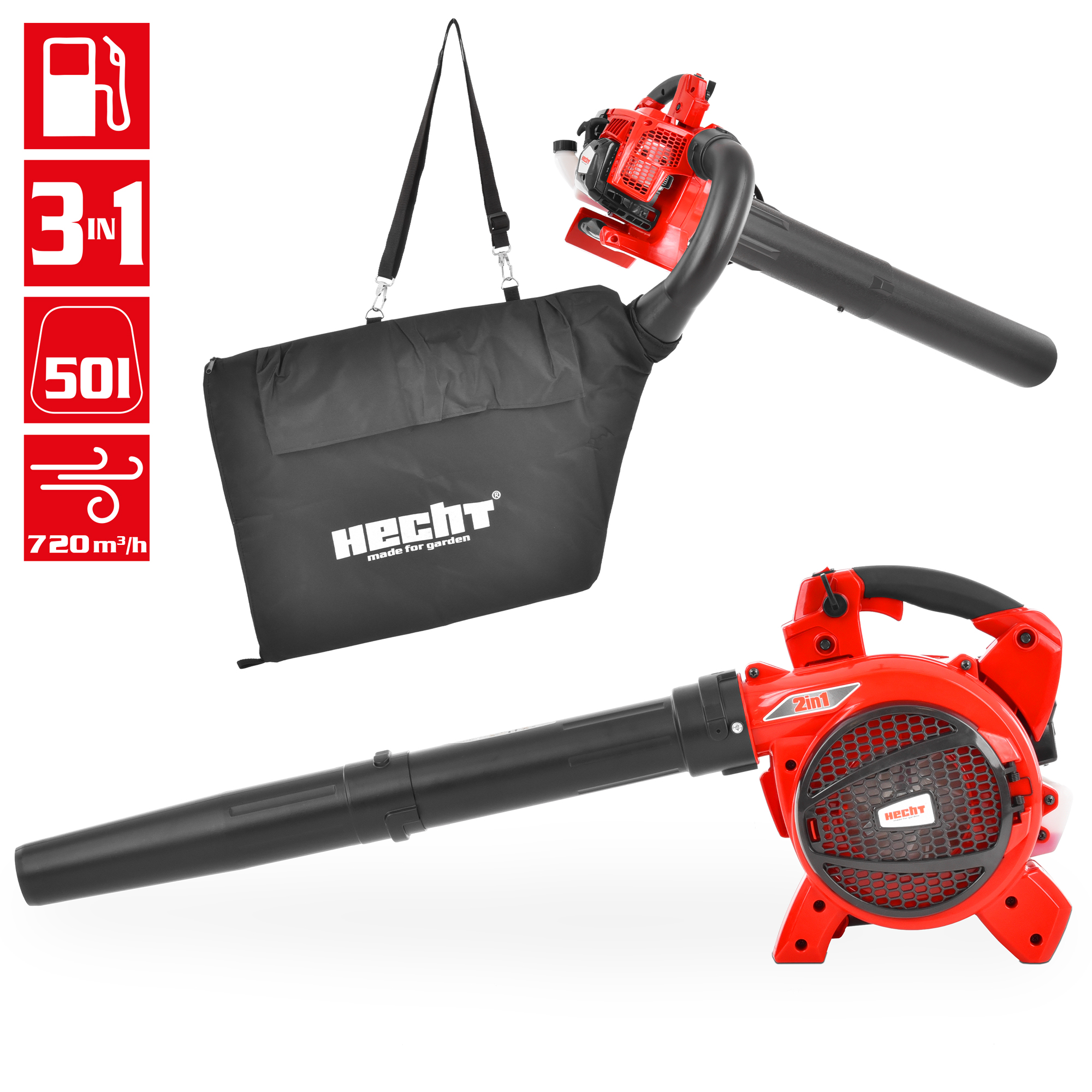 Hecht Benzin-Laubbläser mit 3ni1 Funktionen  und 50 Liter Aufangbeutel 