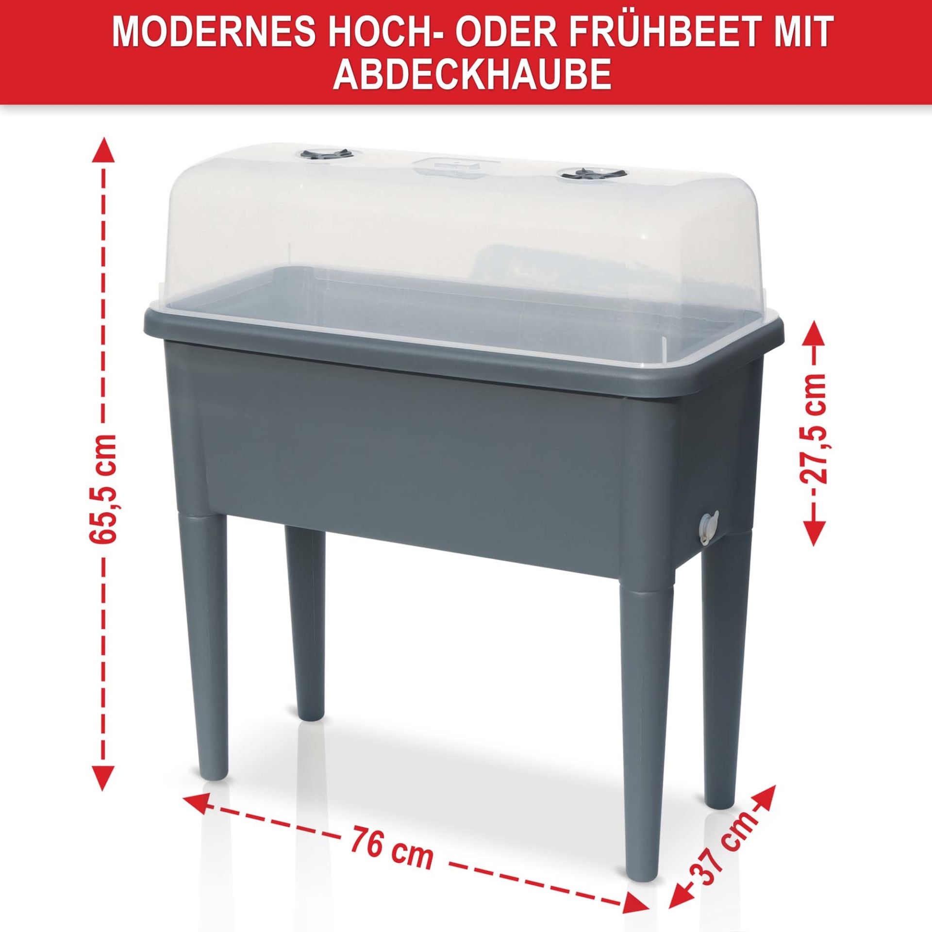 Hochbeet Kunststoff grau mit modernem Hoch- oder Frühbeet mit Abdeckhaube