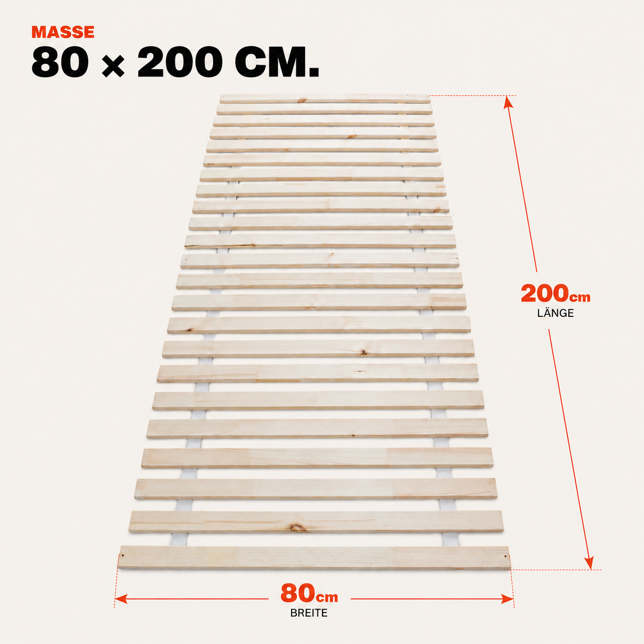 Rollrost 80x200 cm: Maßgrafik mit exakter Länge und Breite (Dieses Bild wurde mit Hilfe von KI generiert.)