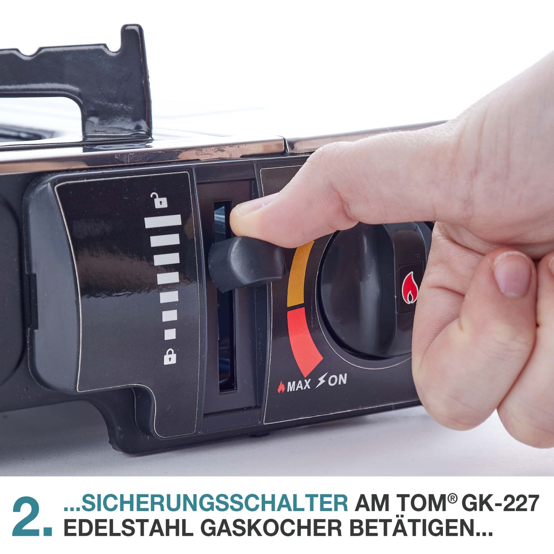 TOM Gaskocher - GK-227 Edelstahl Everest mit Sicherungsschalter