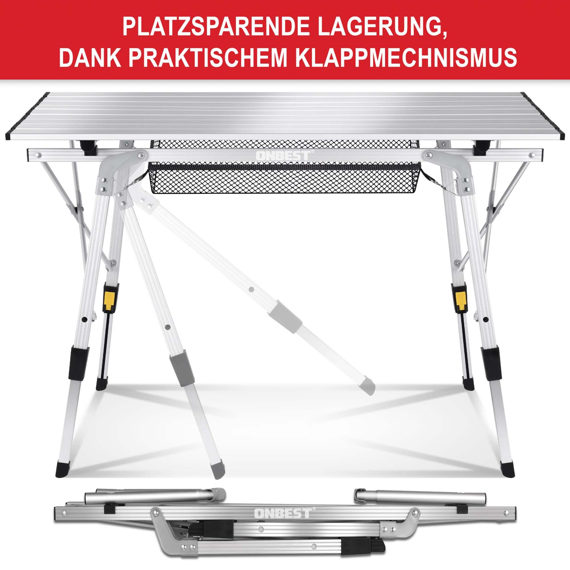 Klapptisch Norderney silber - Platzsparende Lagerung dank praktischem Klappmechanismus Klapptisch Norderney silber - Platzsparende Lagerung dank praktischem Klappmechanismus
