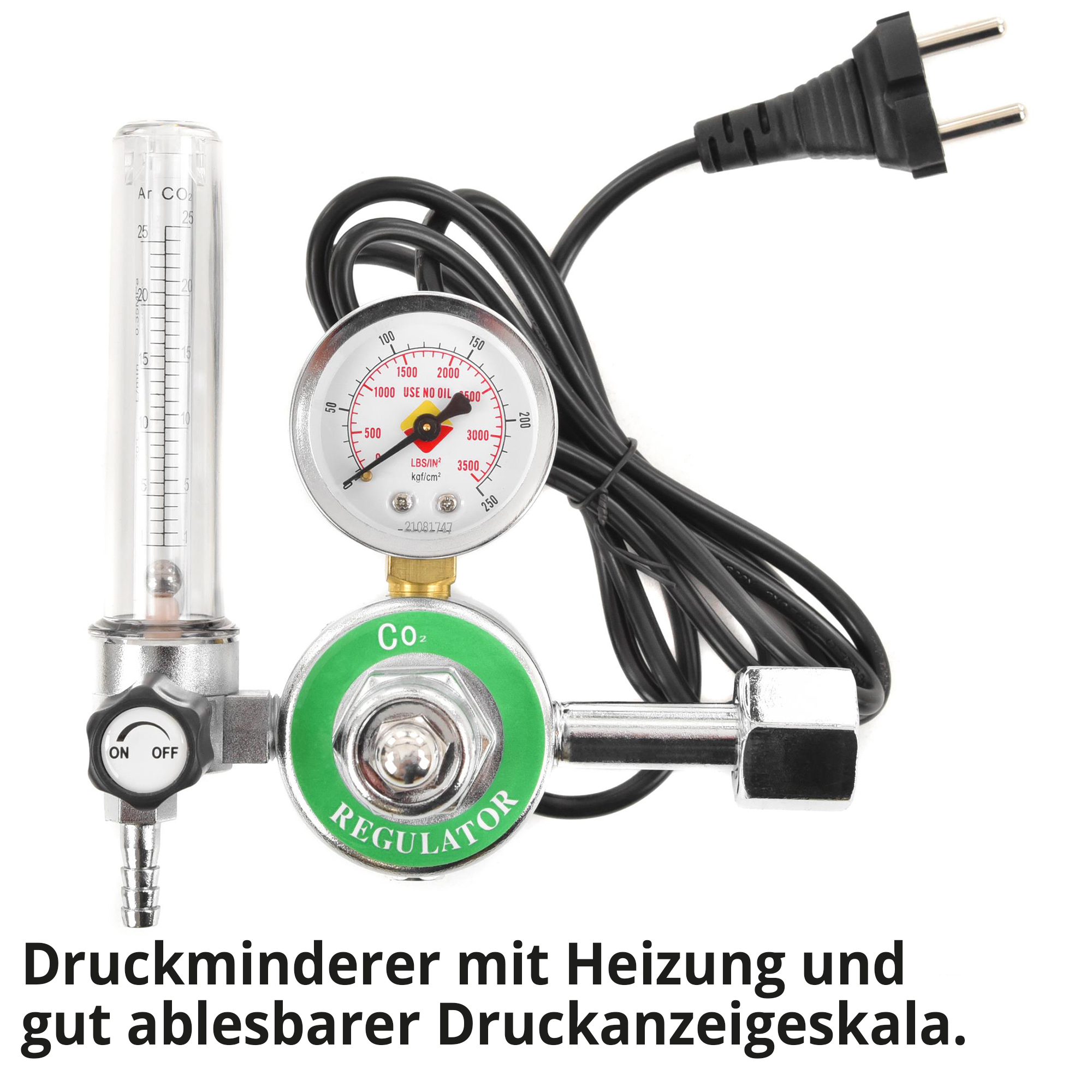HECHT 1830 MIG MAG Schweißgerät; Druckminderer mit Heizung und gut ablesbarer Druckanzeigeskala