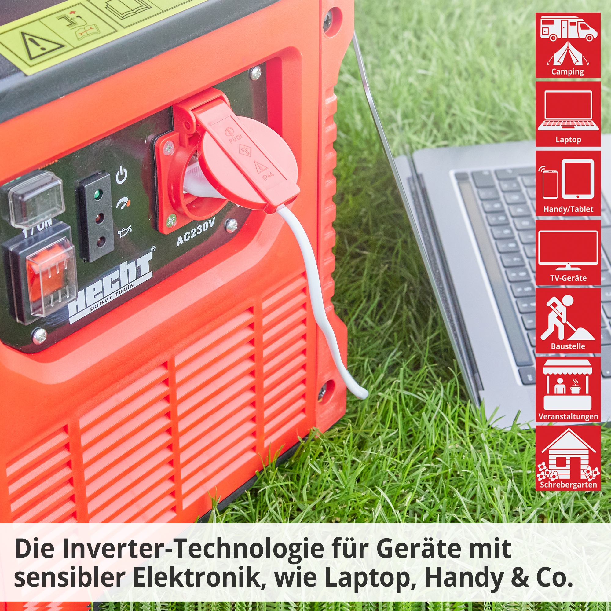 HECHT IG 1100 Inverter; Die Inverter Technologie für Geräte mit sensibler Elektronik, wie Laptop, Handy & Co.