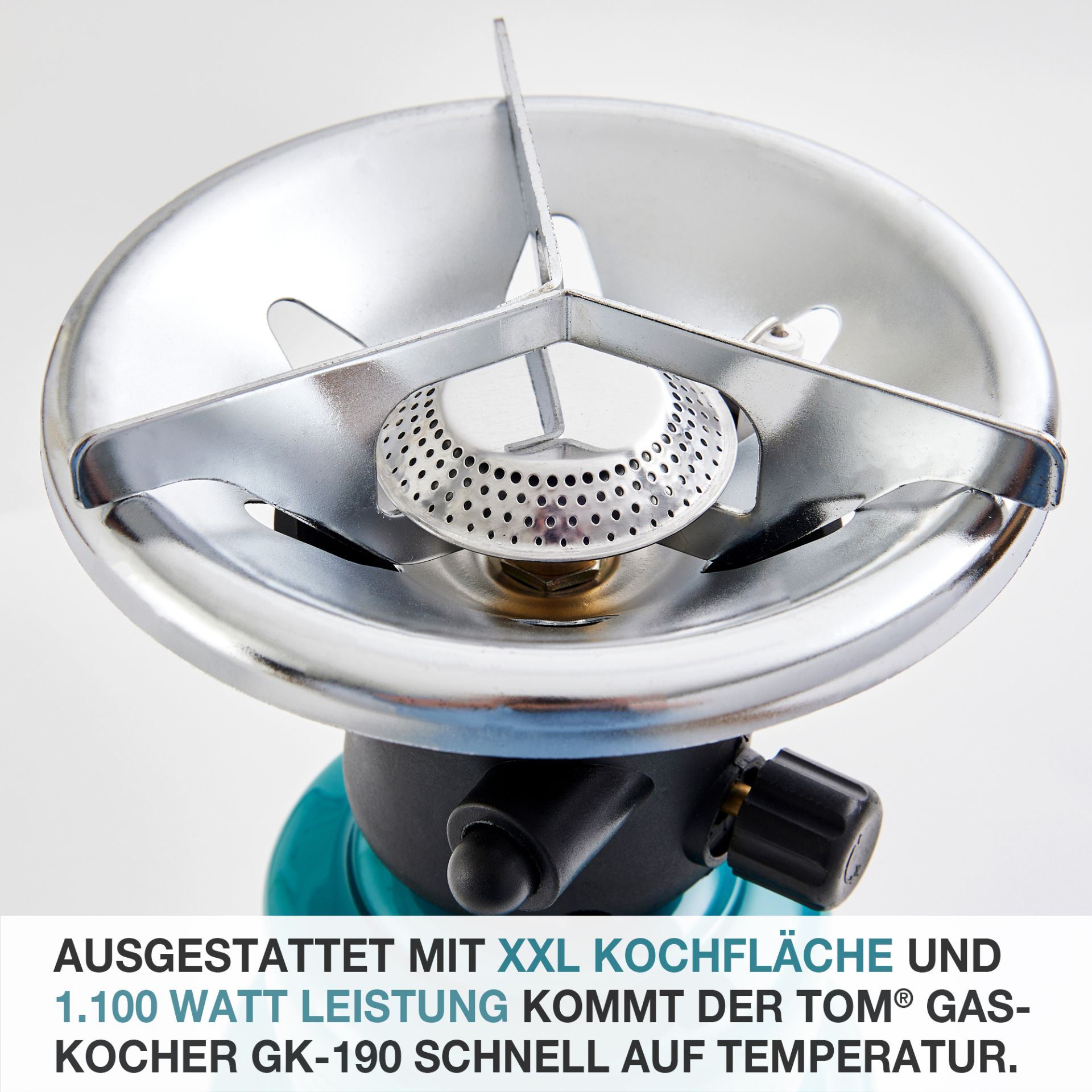 TOM GK-190 Gaskocher mit großer Kochfläche und 1100 Watt Leistung