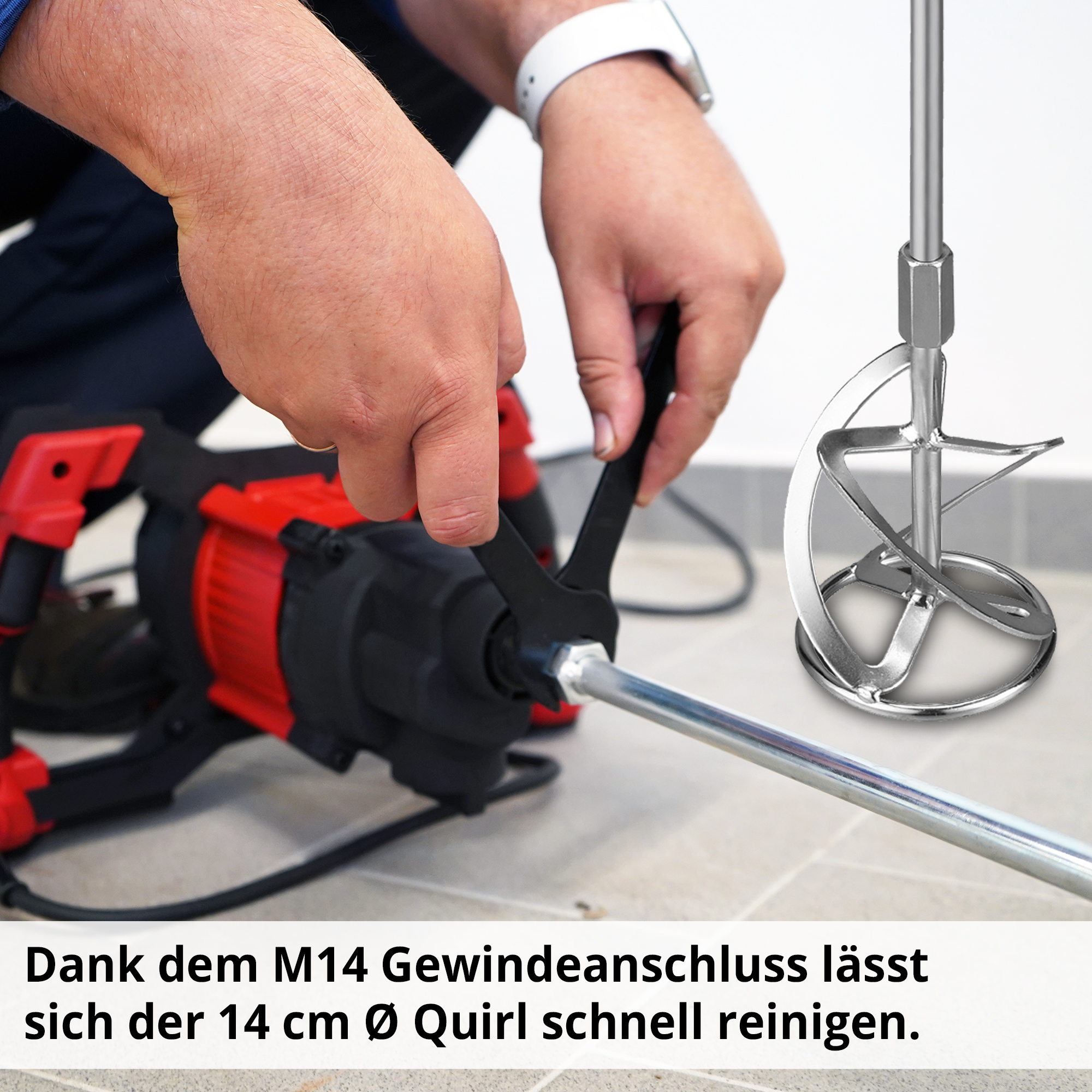 HECHT 1140 Rührwerk; Dank dem M14 Gewindeanschluss lässt sich der Quirl schnell reinigen